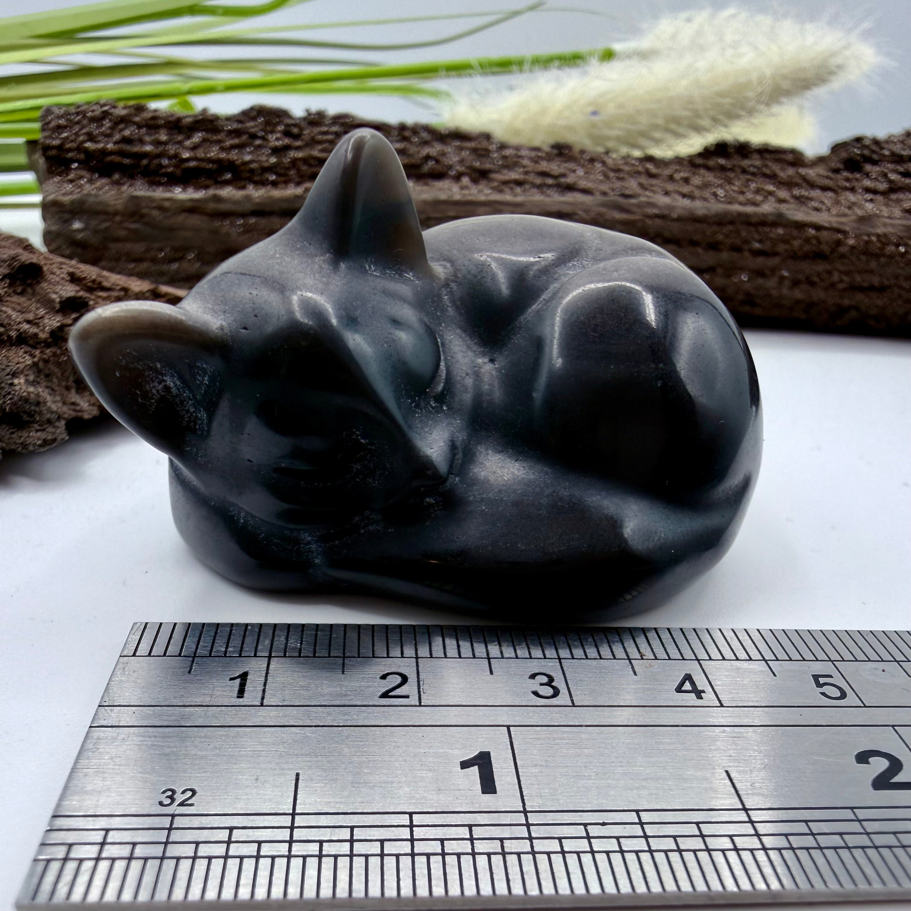 Silver Sheen Obsidian Sleeping Cat 5cm