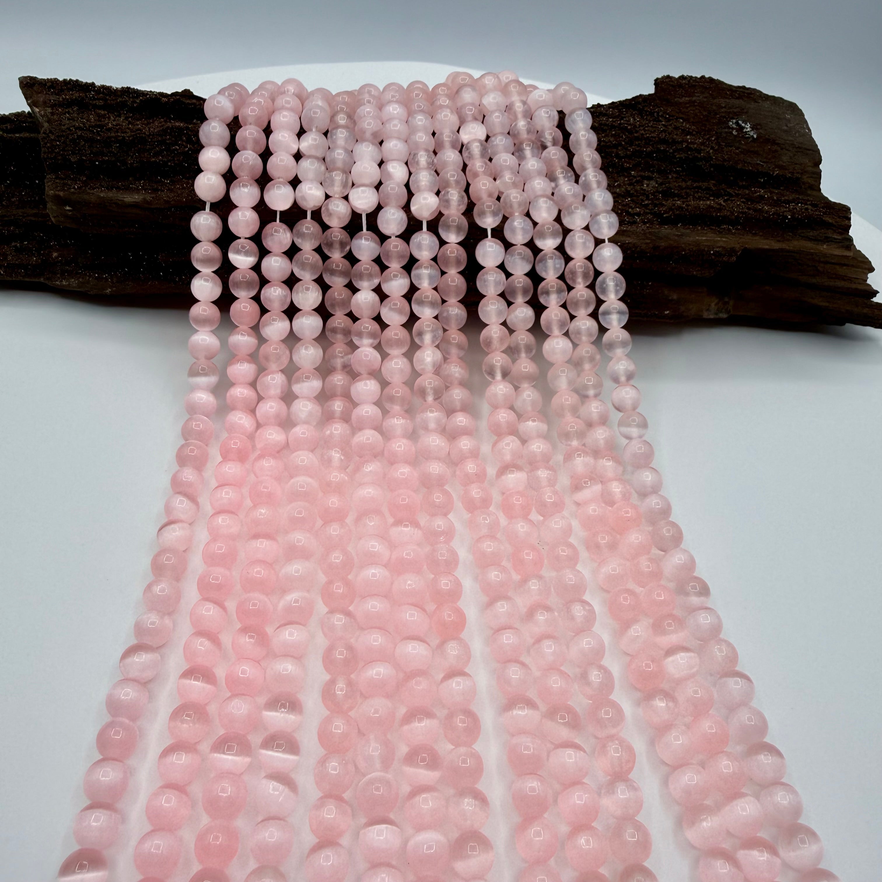 Pink Selenite Bead Strand 8mm Round [DA26]