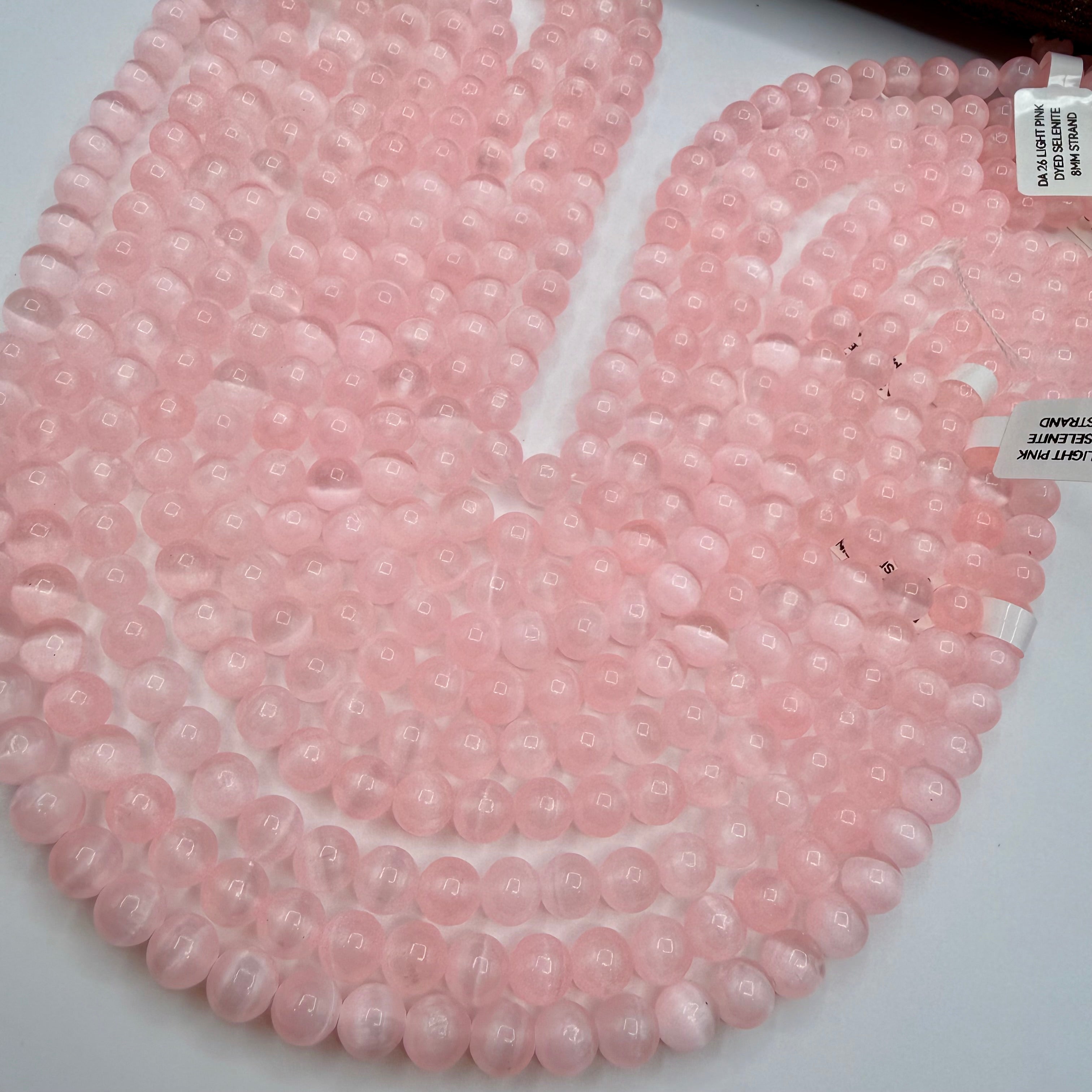 Pink Selenite Bead Strand 8mm Round [DA26]