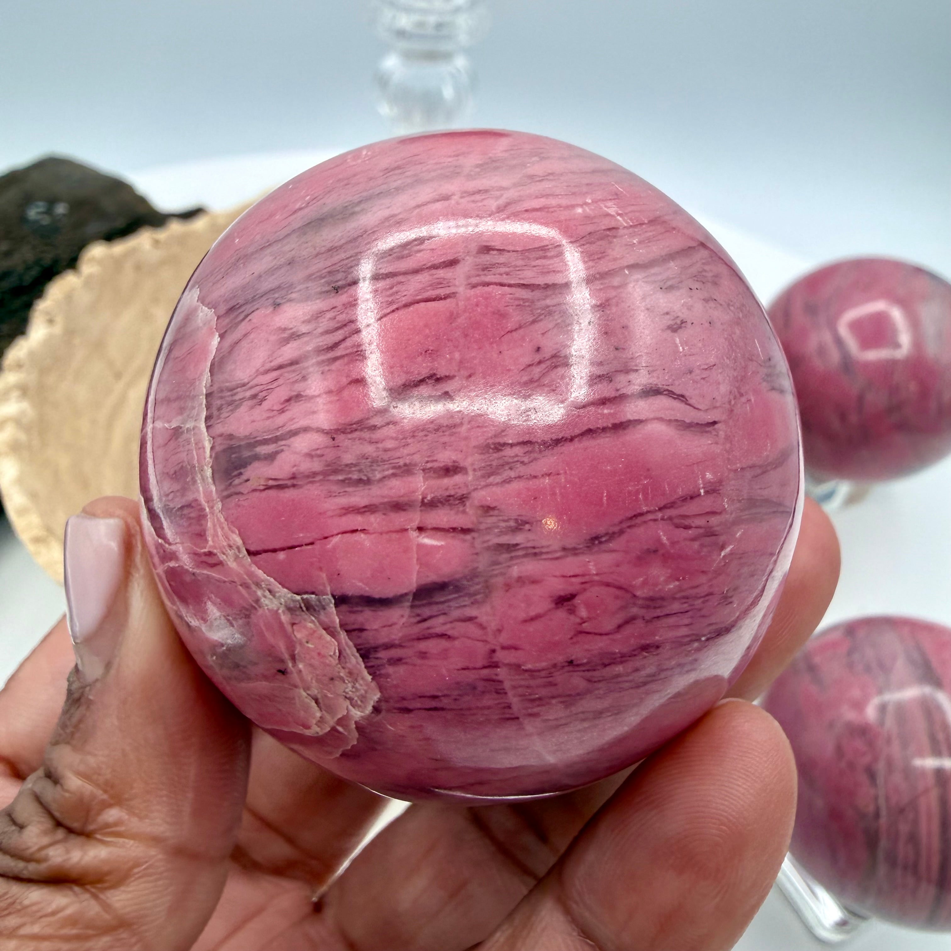 Peruvian Bubblegum Pink Rhodonite Sphere 260g | 54mm