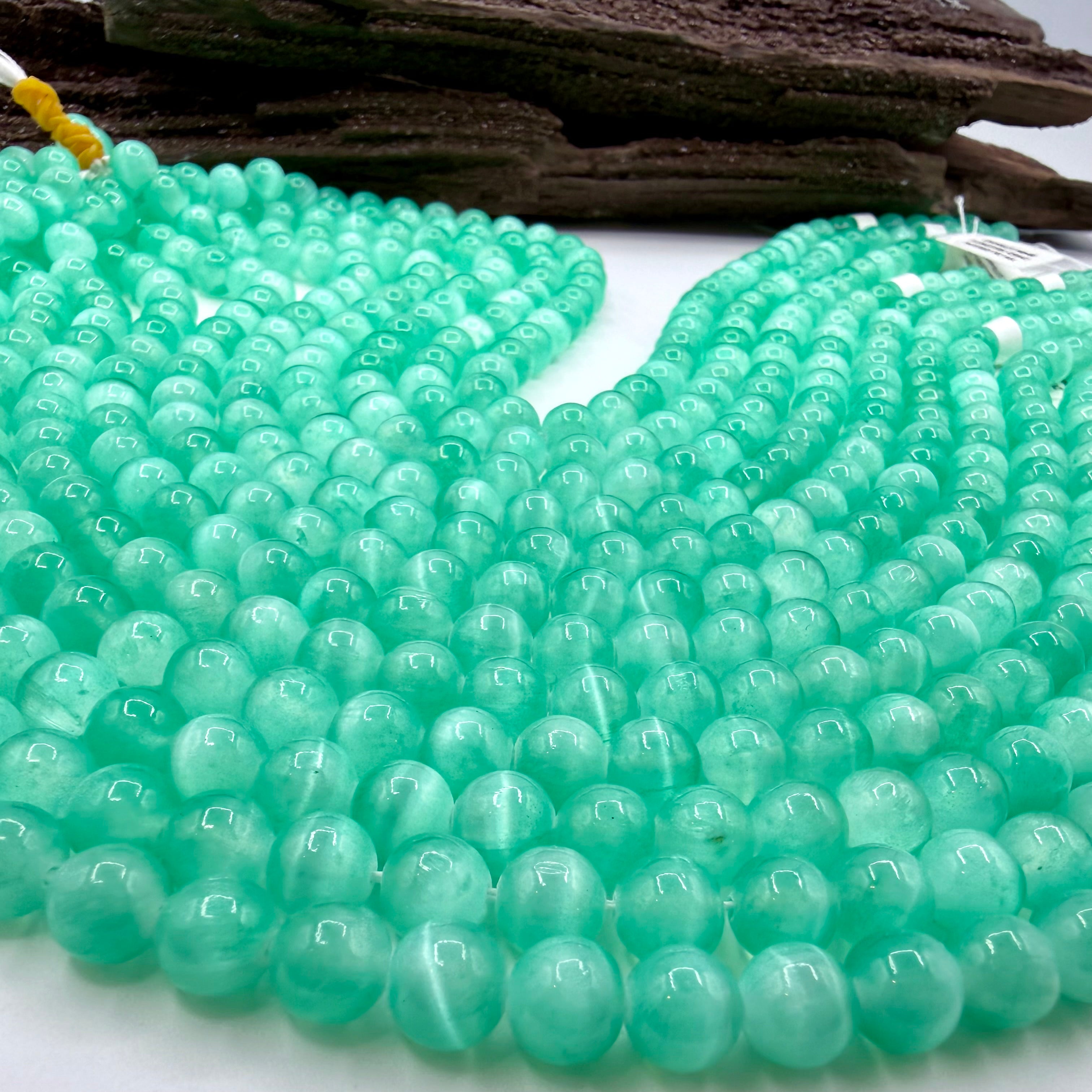 Green Aura Selenite 8mm Bead Strand Round [YH26]