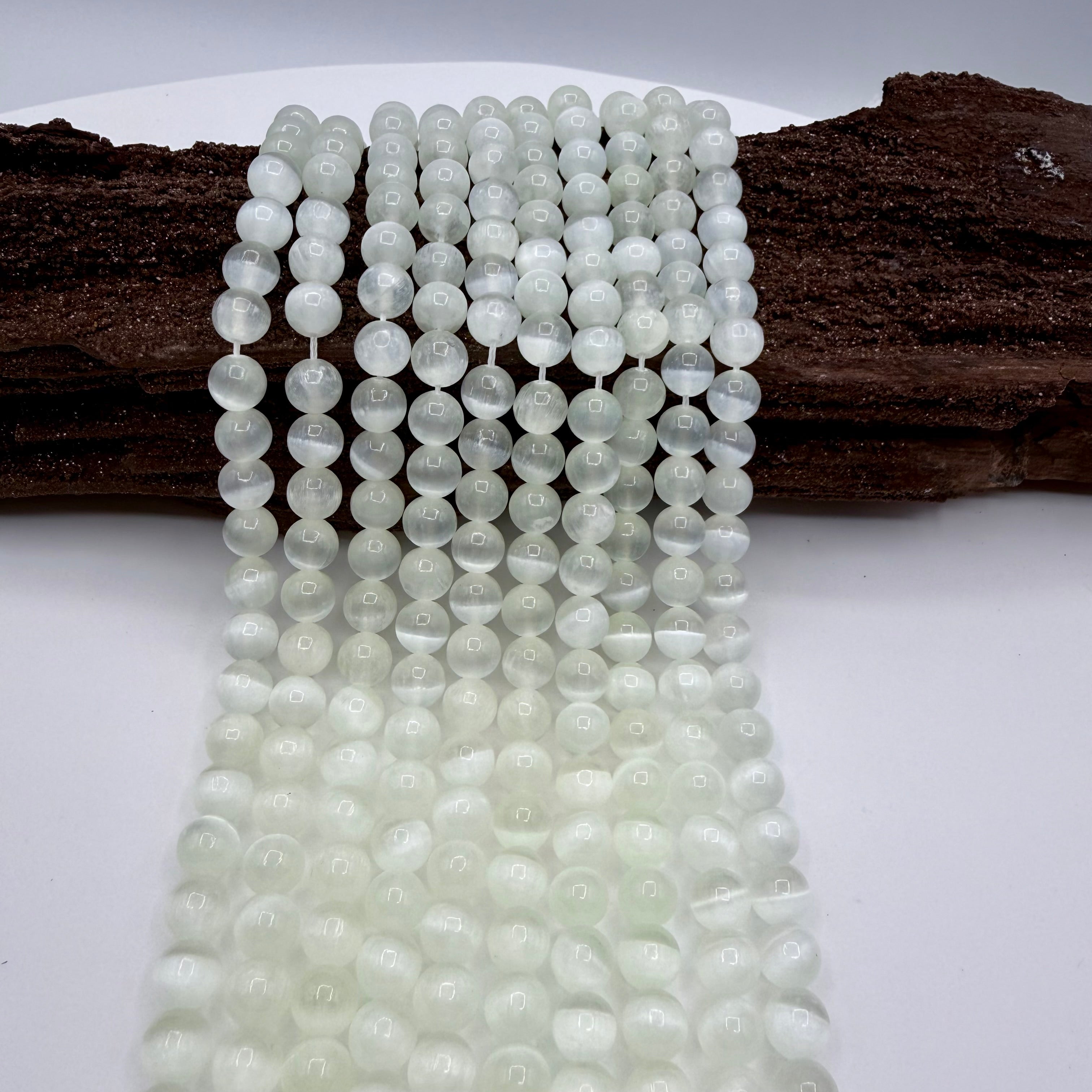 Mint Green Selenite Bead Strand 8mm Round [YF26]