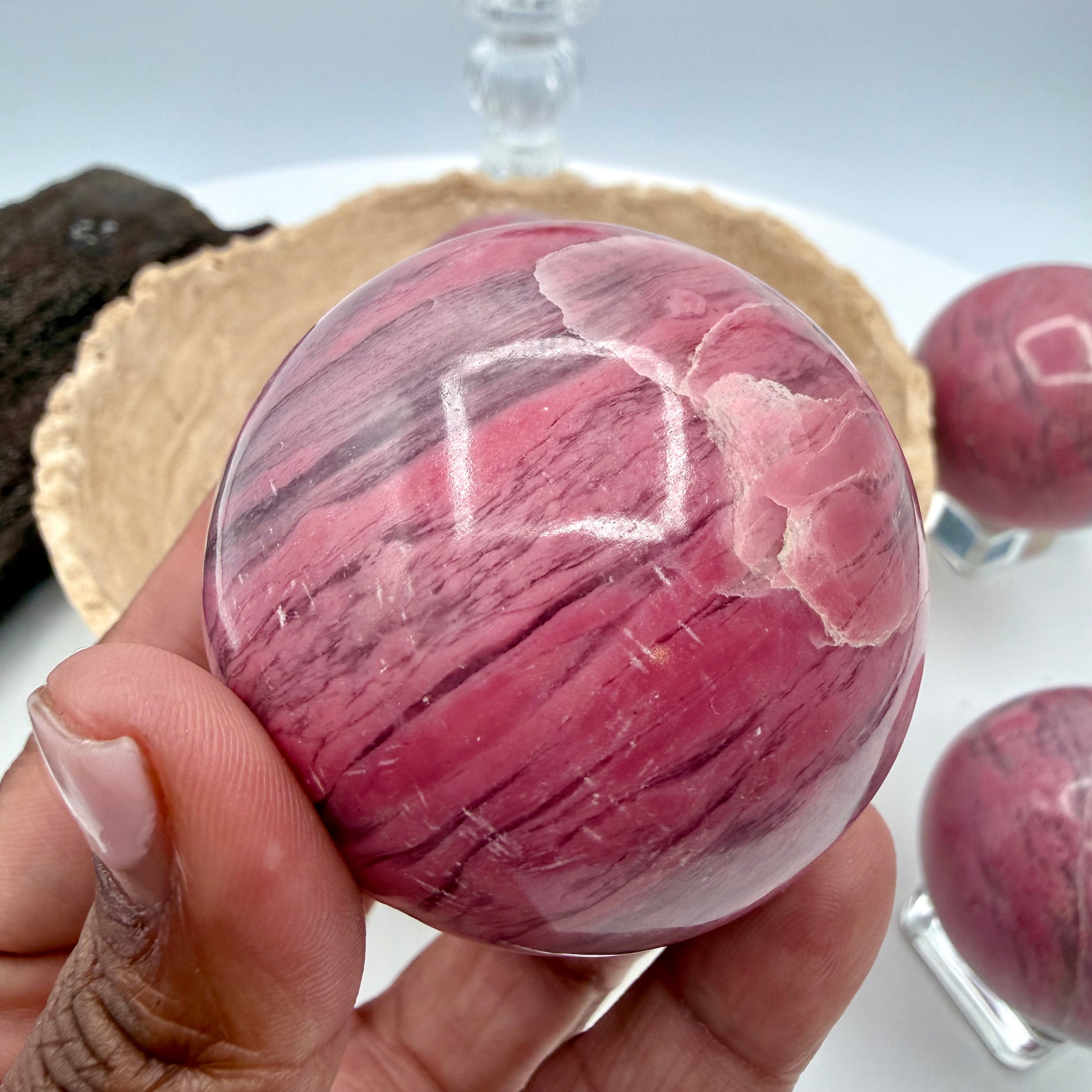 Peruvian Bubblegum Pink Rhodonite Sphere 260g | 54mm