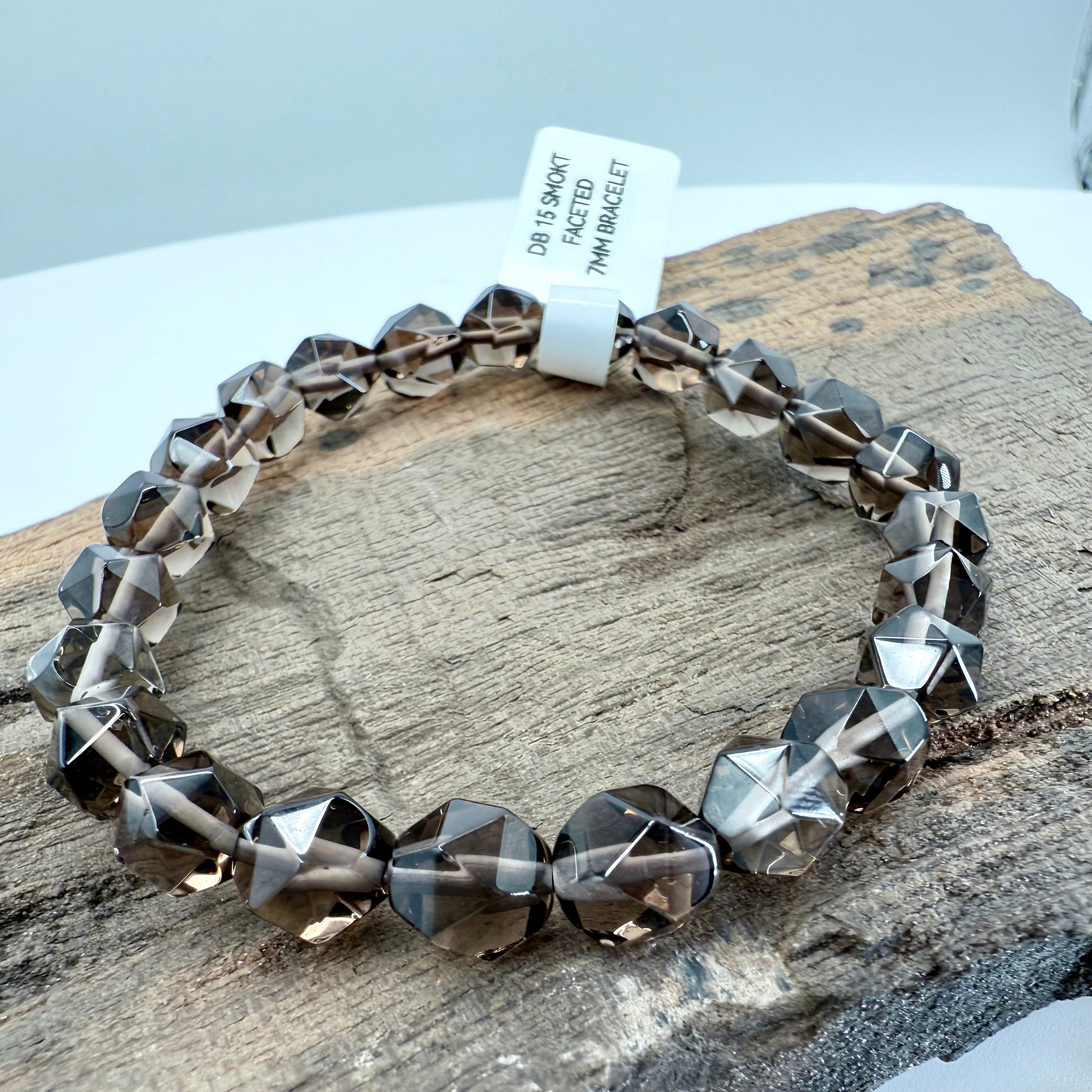 Smokey Quartz Faceted 7mm Bracelet [DB15]