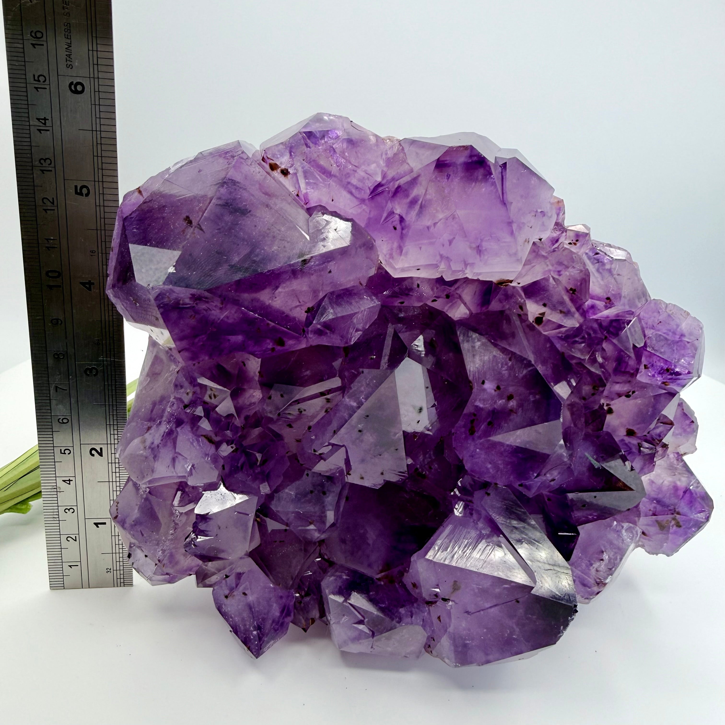 Amethyst Cluster with Gold Fan Goethite Inclusions