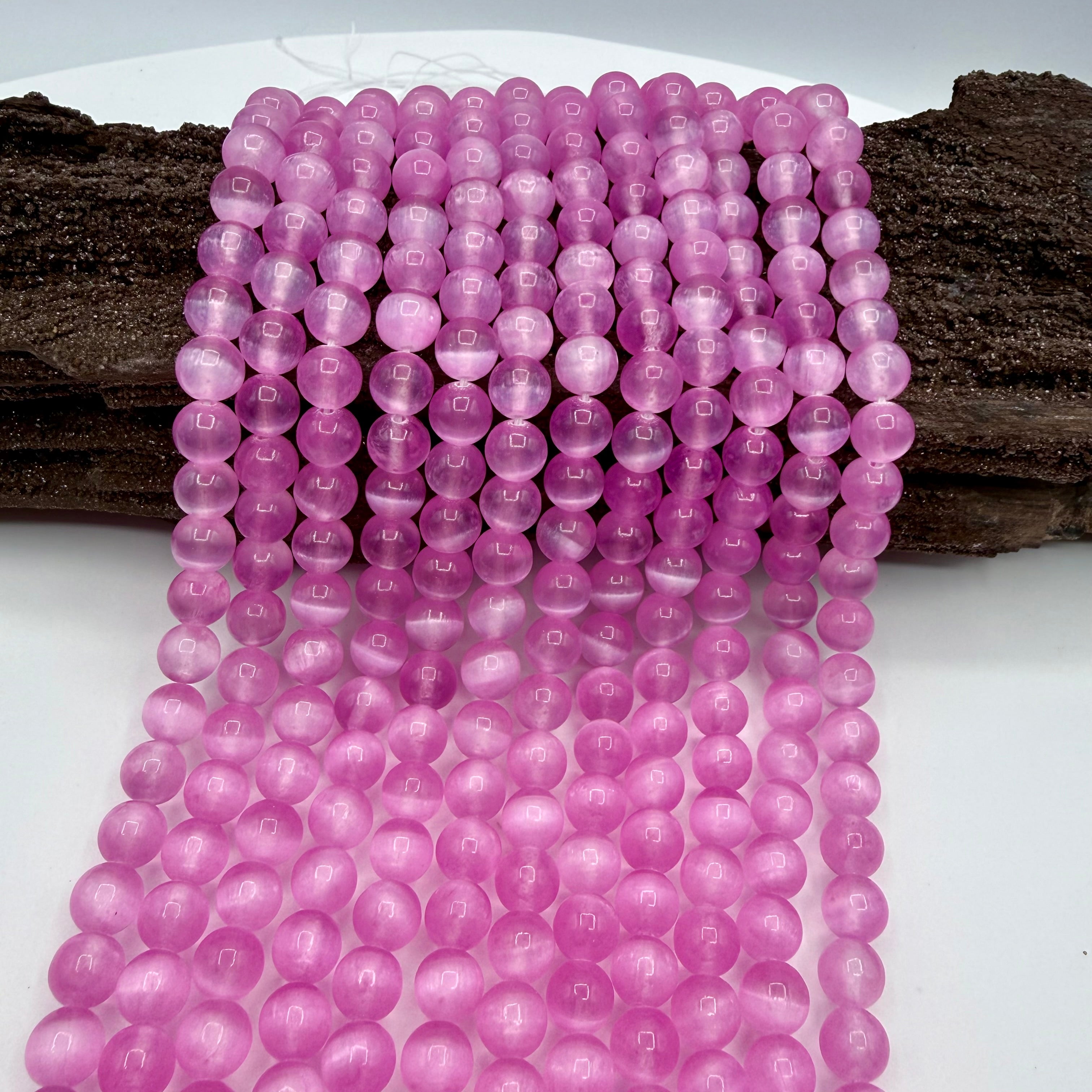 Hot Pink Selenite Bead Strand 8mm Round [XY26]