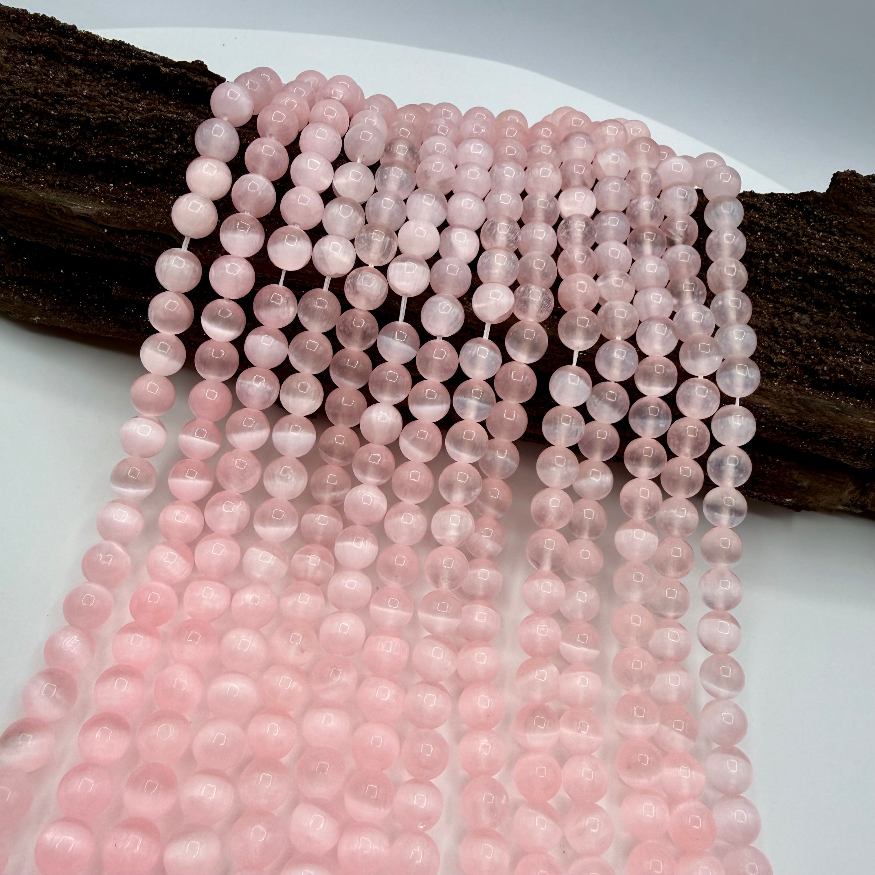 Pink Selenite Bead Strand 8mm Round [DA26]