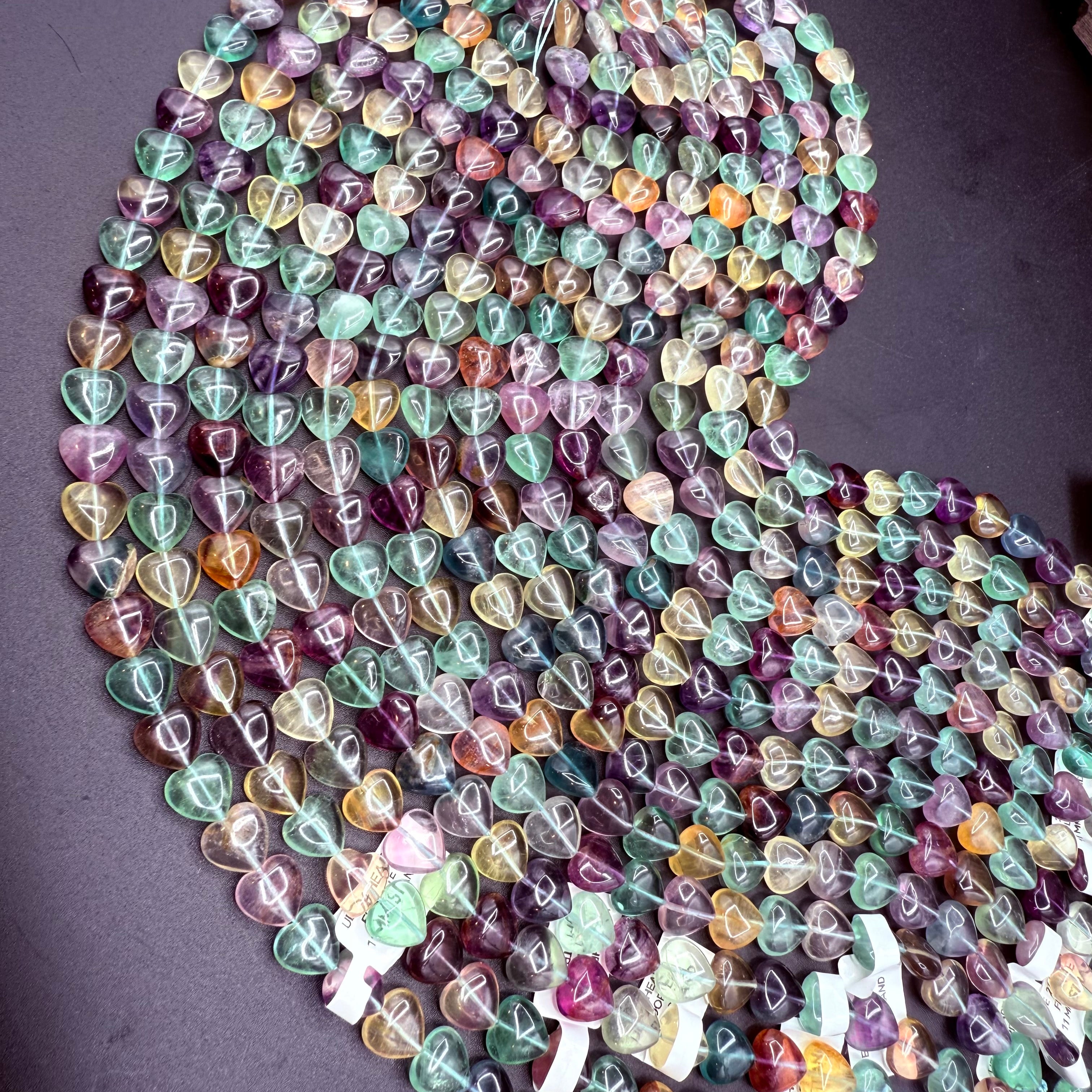 Fluorite Hearts 11MM Bead Strand