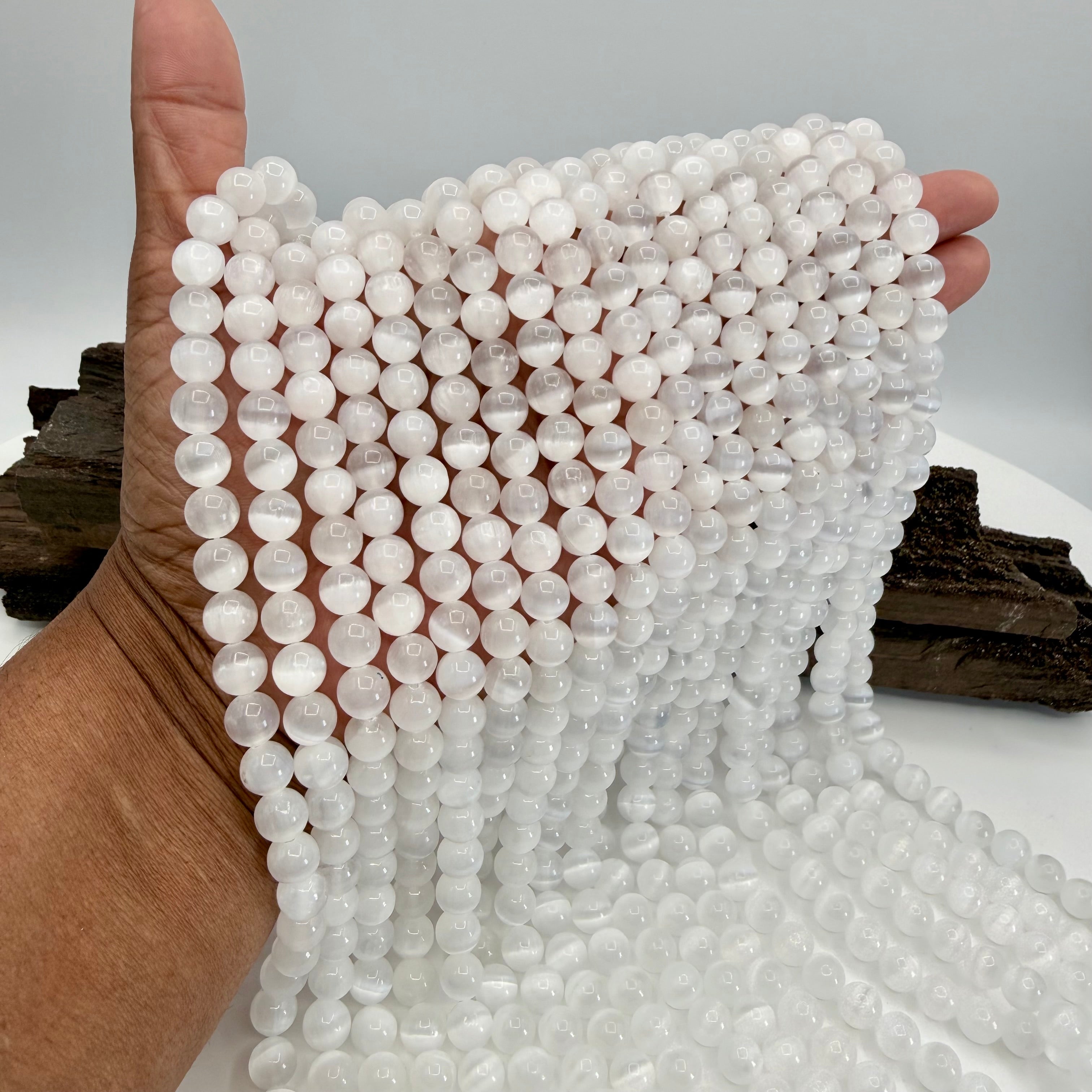 White Selenite 8mm Bead Strand