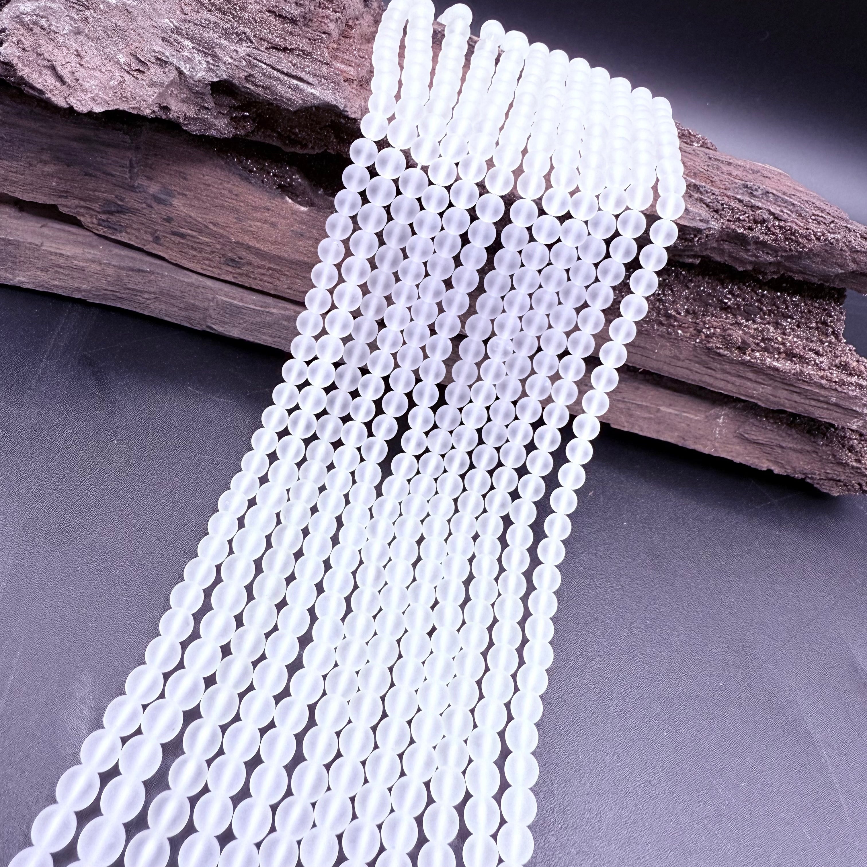 Clear Quartz Sea Glass Finish 6mm Bead Strand