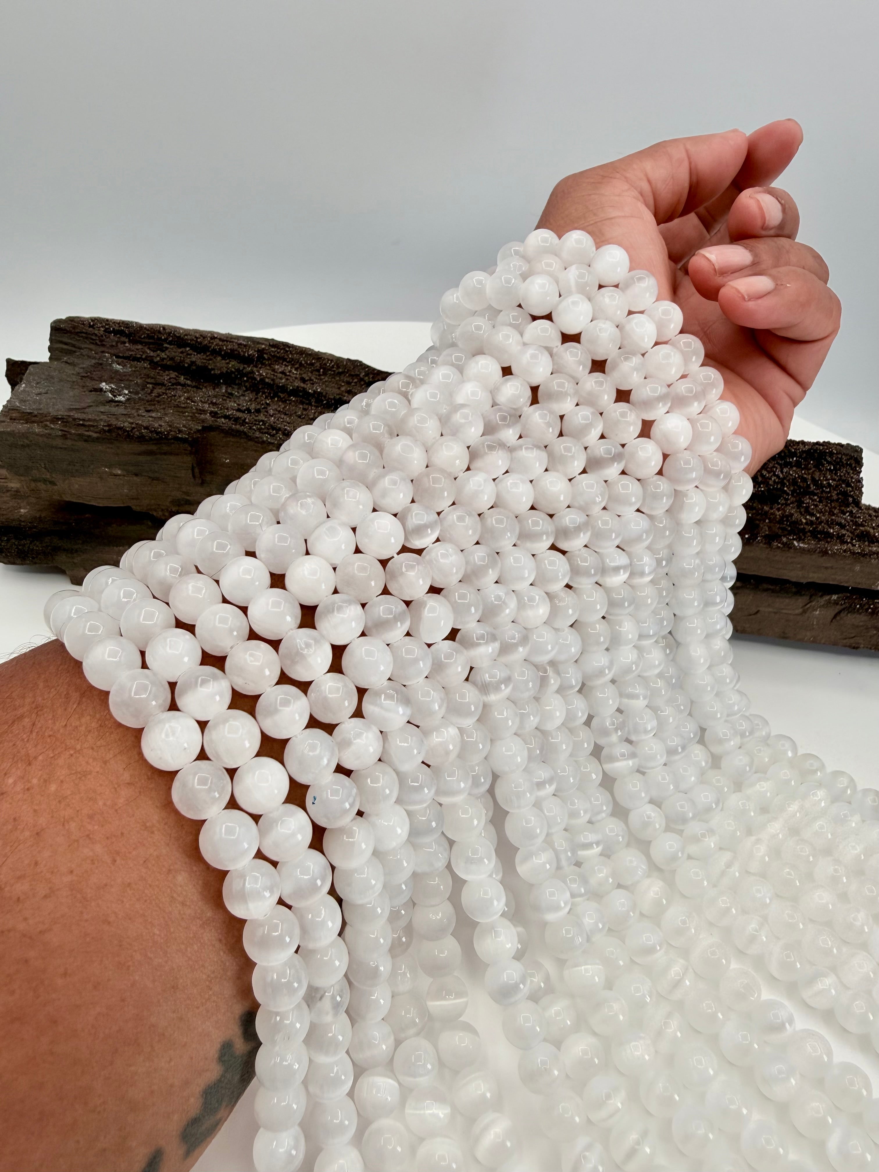 White Selenite 8mm Bead Strand
