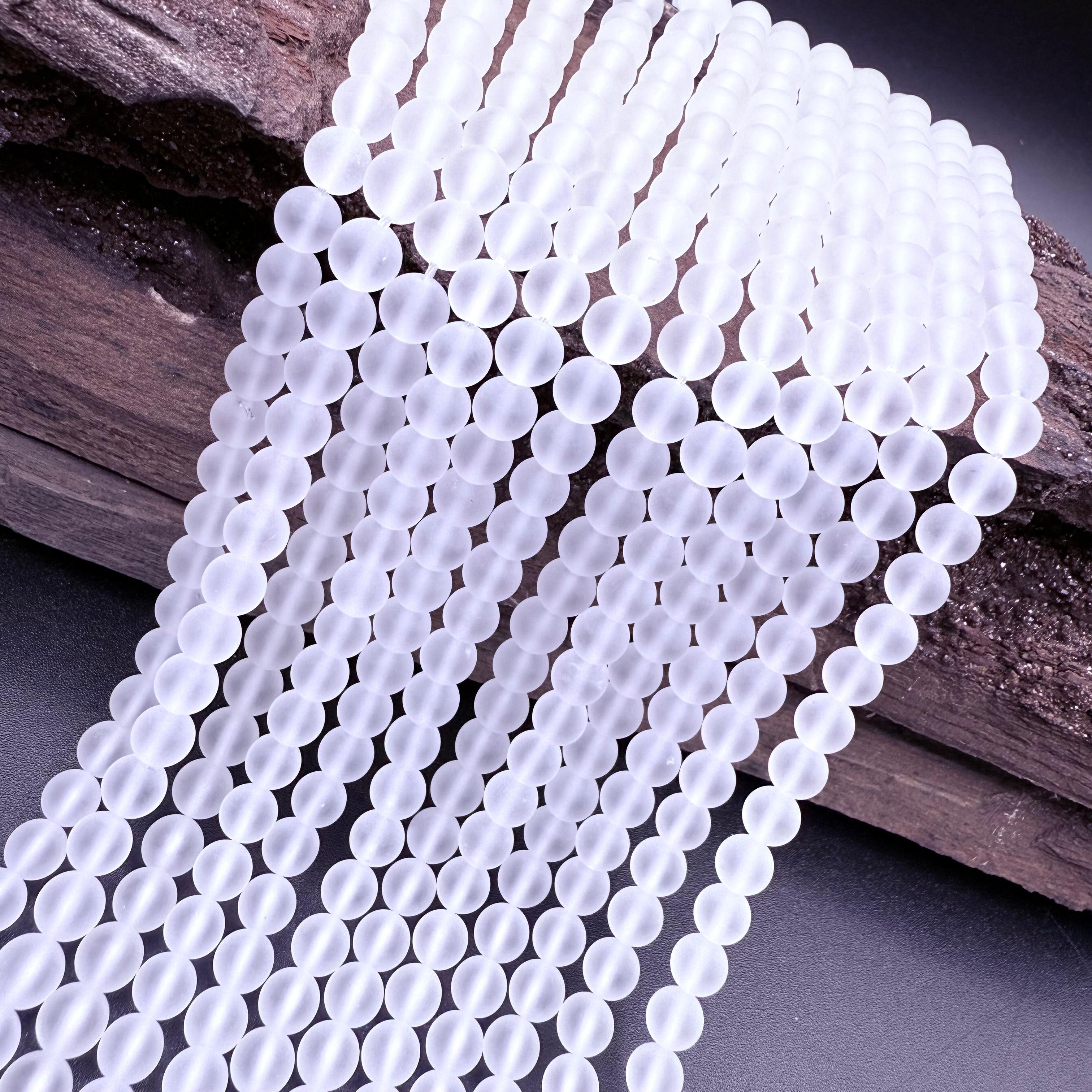 Clear Quartz Sea Glass Finish 6mm Bead Strand