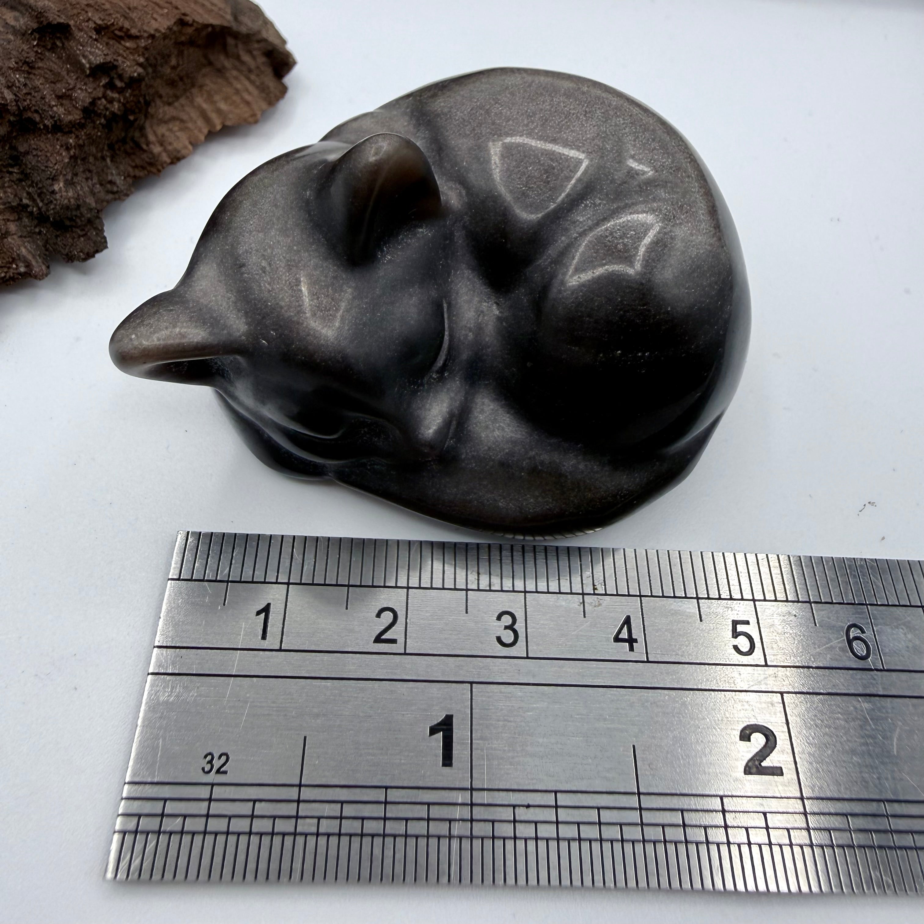Silver Sheen Obsidian Sleeping Cat 5cm