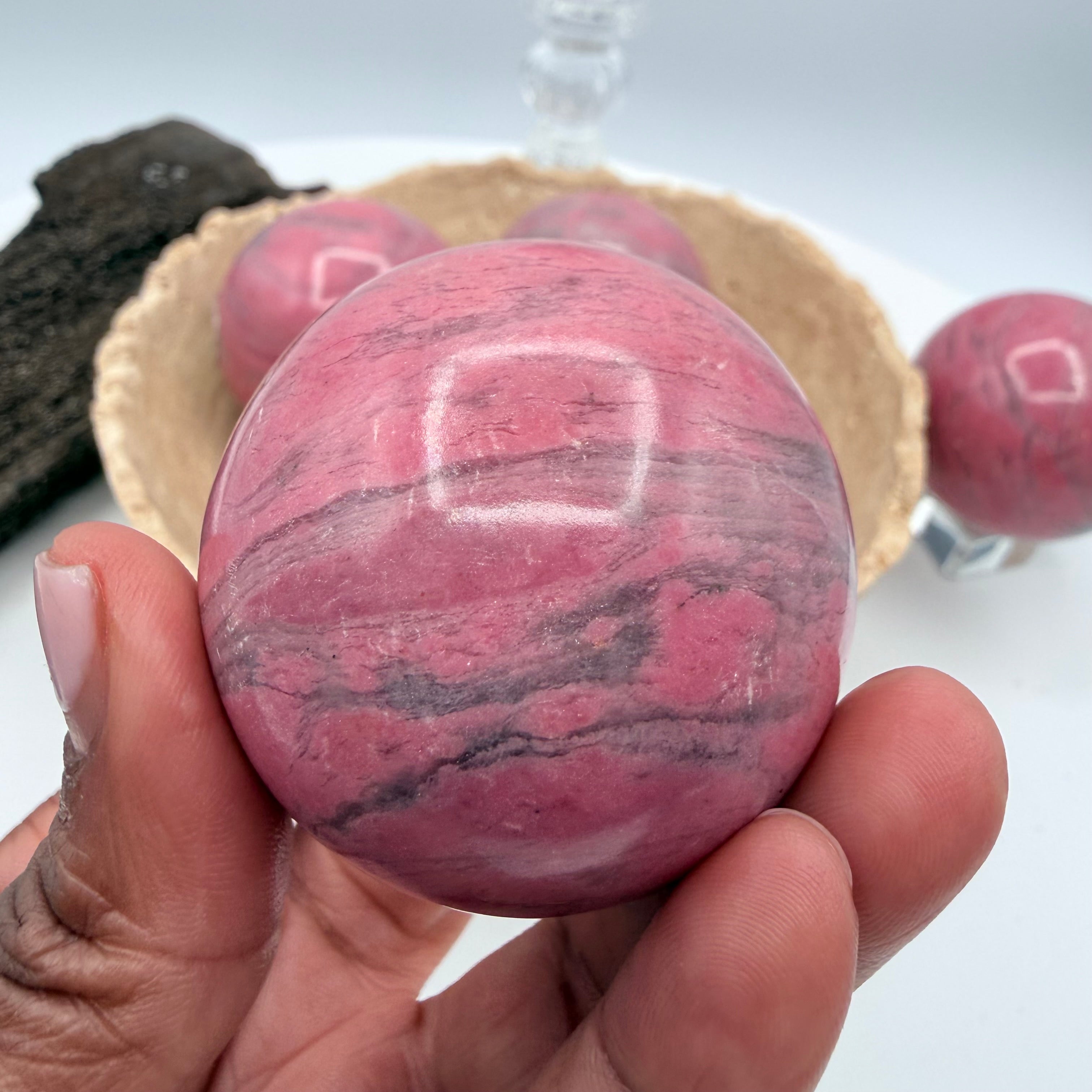 Peruvian Bubblegum Pink Rhodonite 190g| 48mm