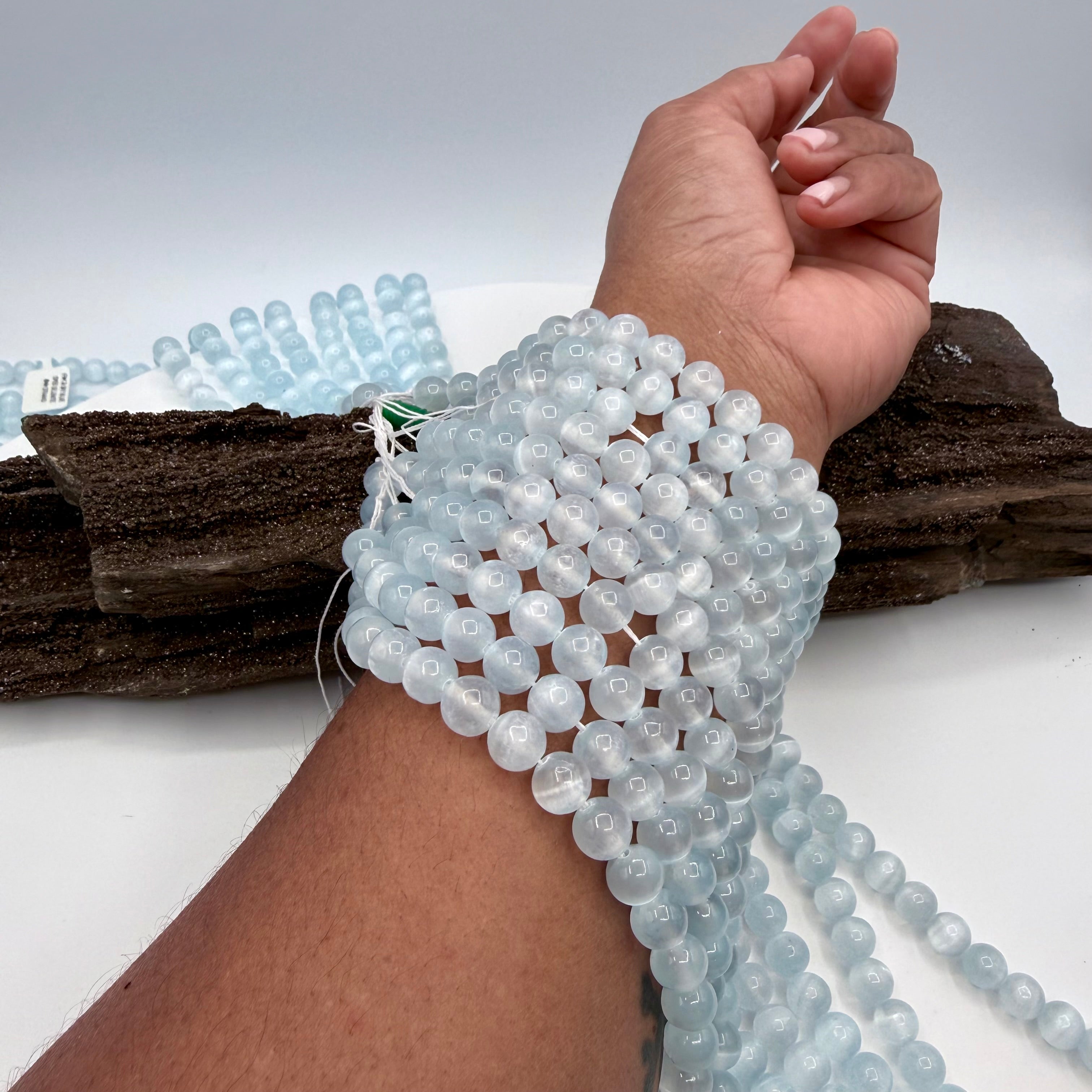 Sky Blue Selenite Strand 8mm Round [FM26]