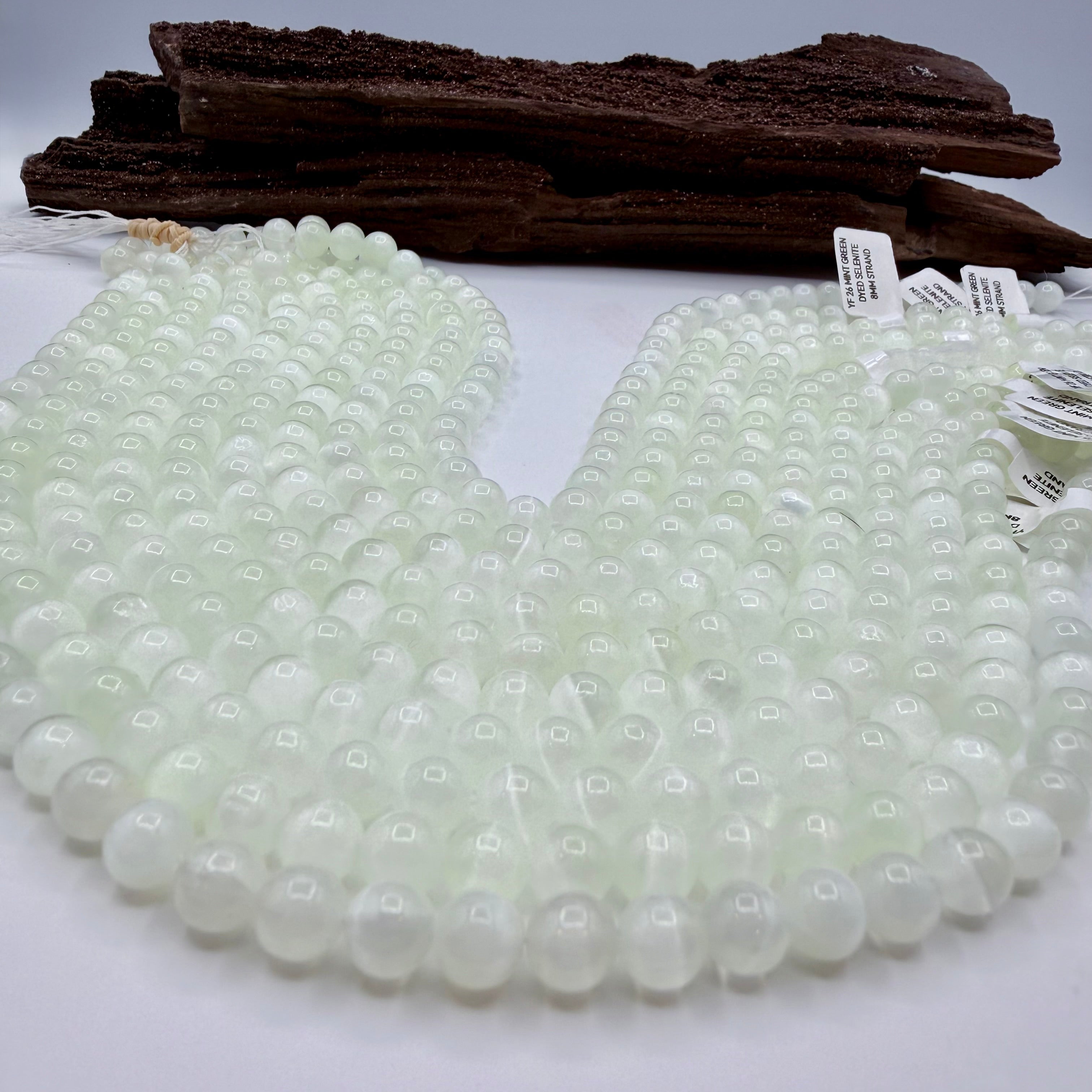 Mint Green Selenite Bead Strand 8mm Round [YF26]