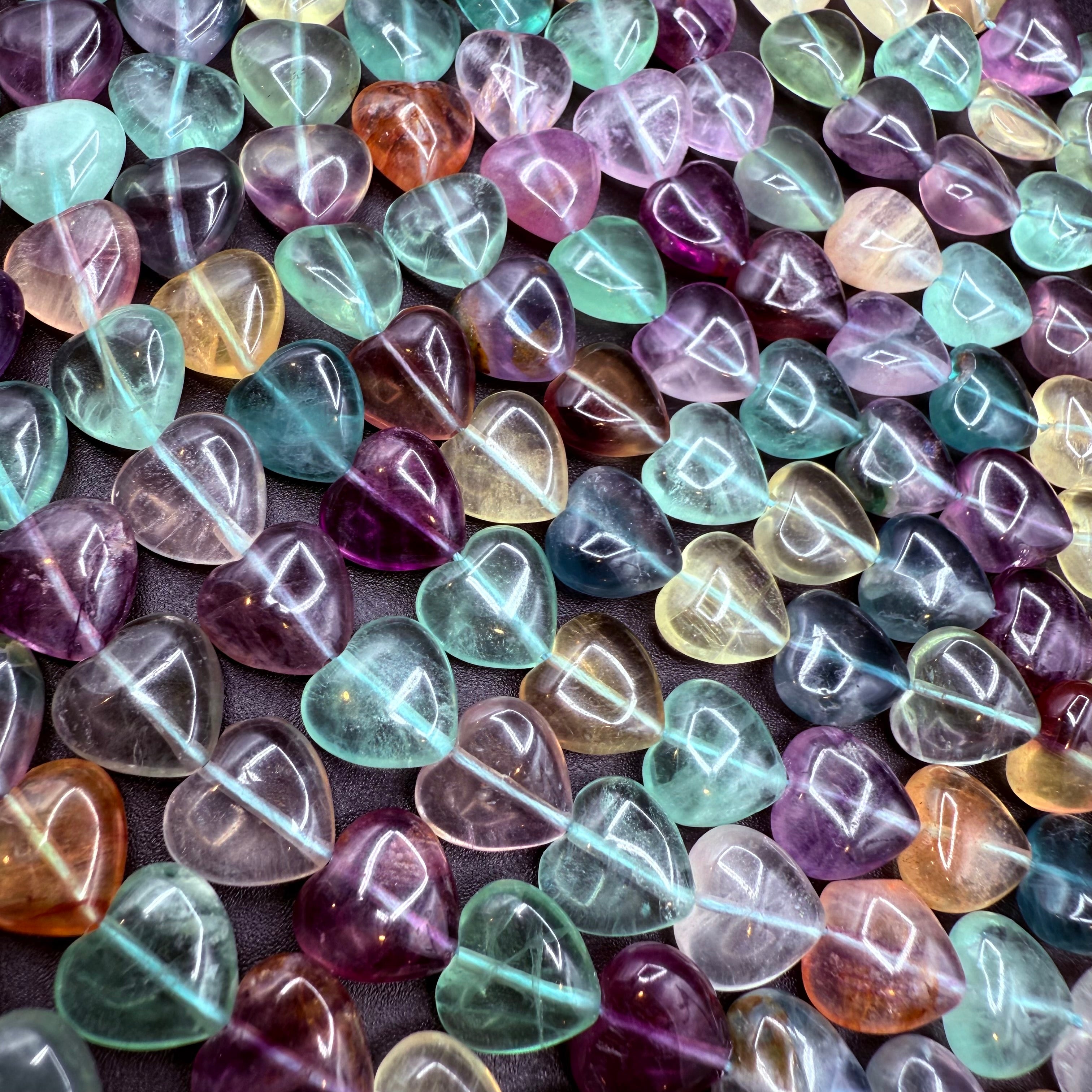 Fluorite Hearts 11MM Bead Strand