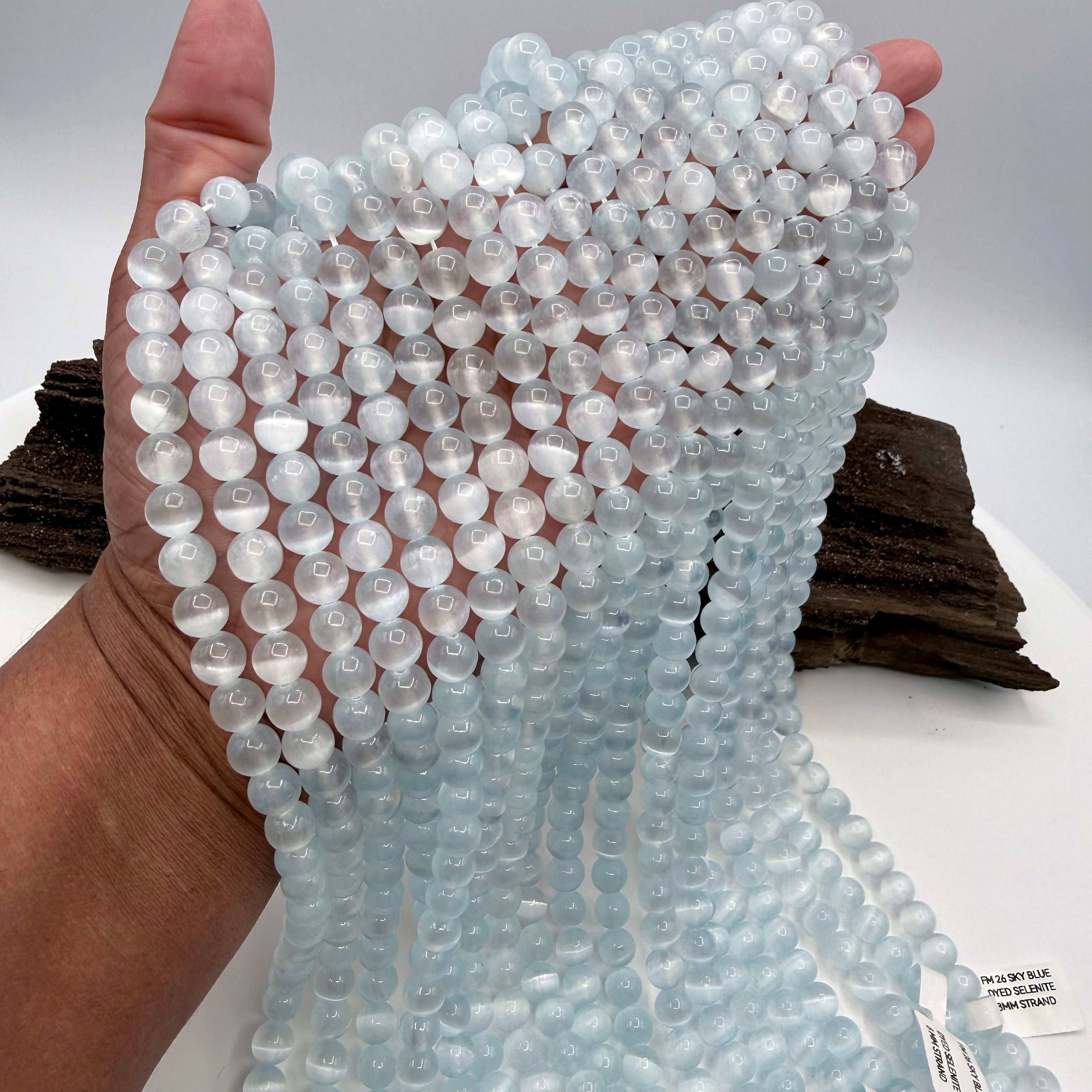 Sky Blue Selenite Strand 8mm Round [FM26]