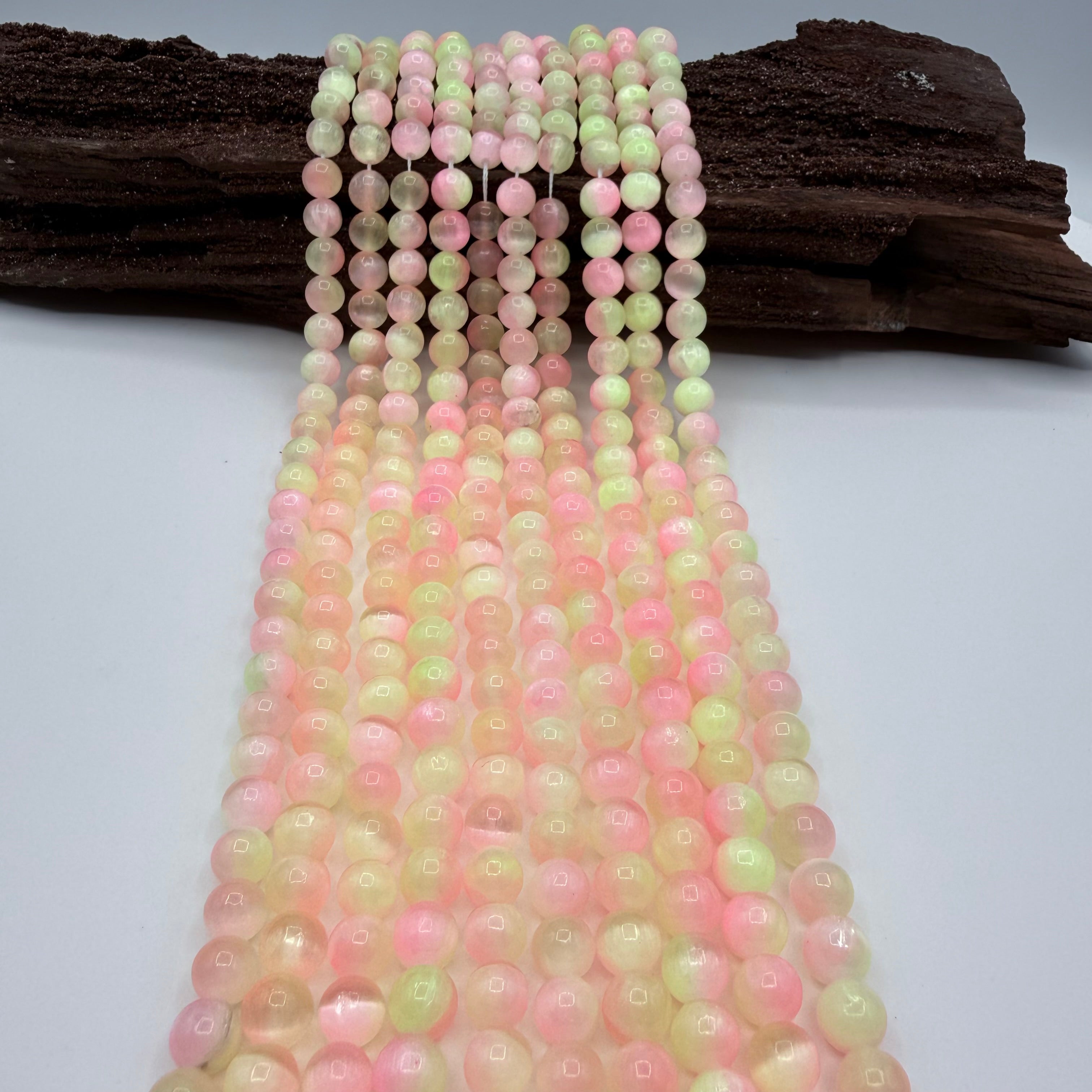 Pink & Yellow Selenite Bead Strand 8mm Round [FT26]