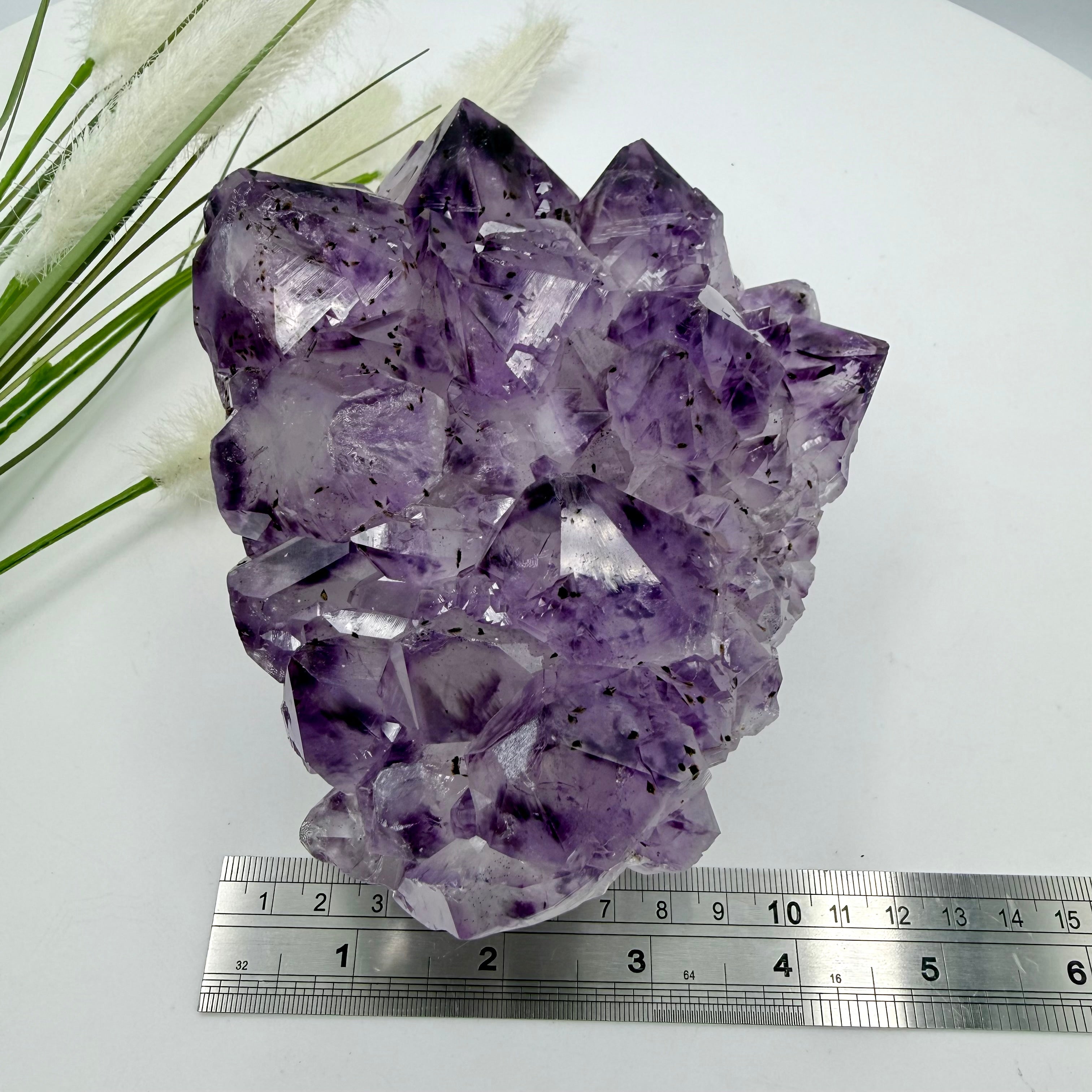 Amethyst Cluster with Gold Goethite Fan Rutile