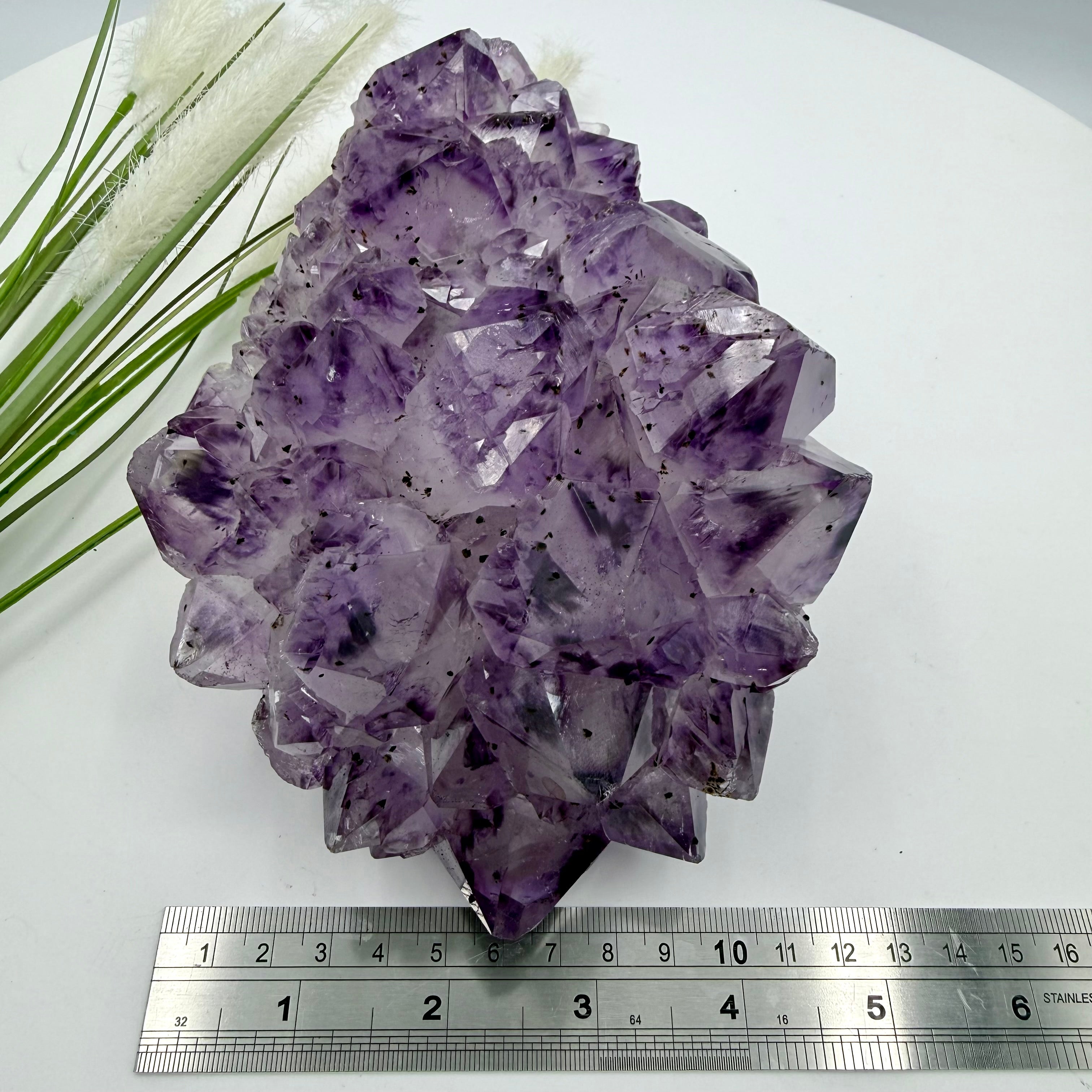 Amethyst Cluster with Gold Goethite Fan Rutile