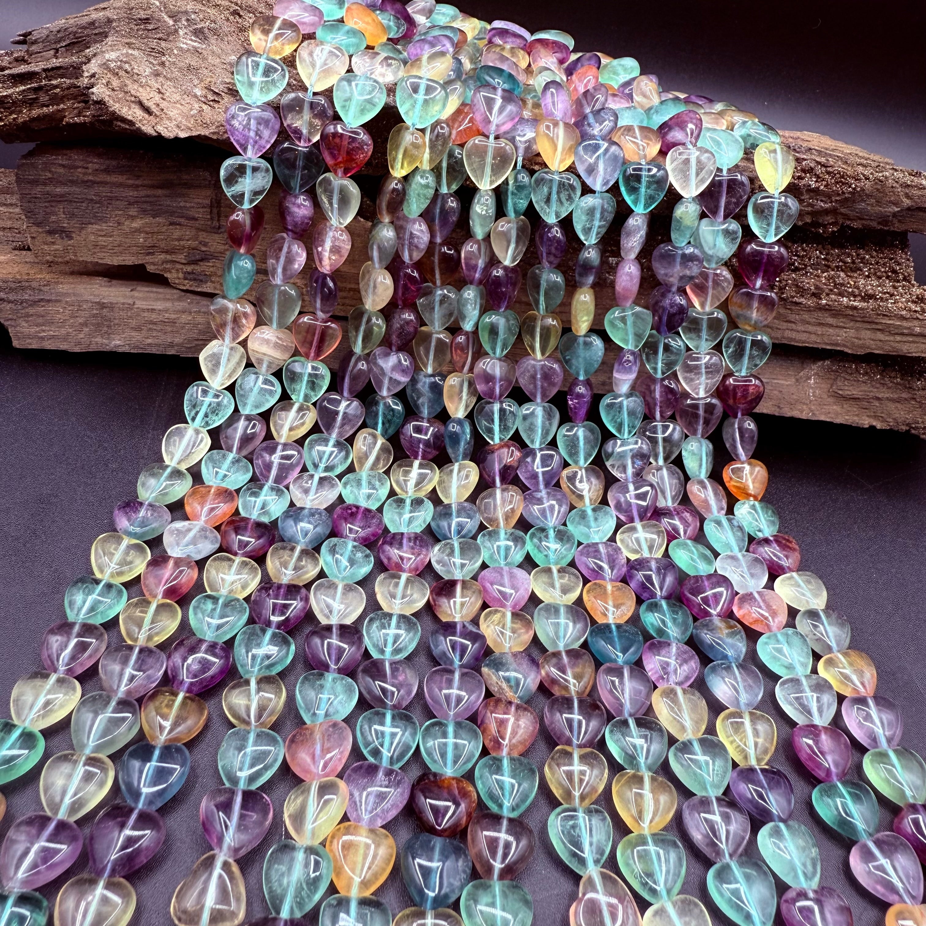Fluorite Hearts 11MM Bead Strand