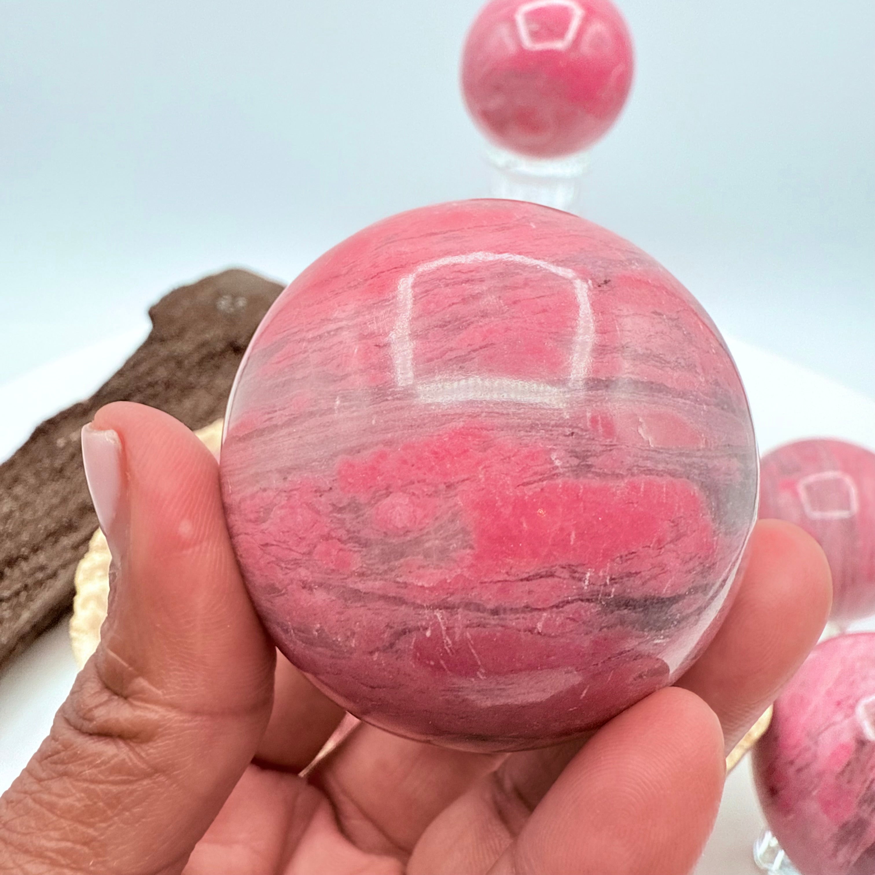 Peruvian Bubblegum Rhodonite Spheres 250g | 54mm