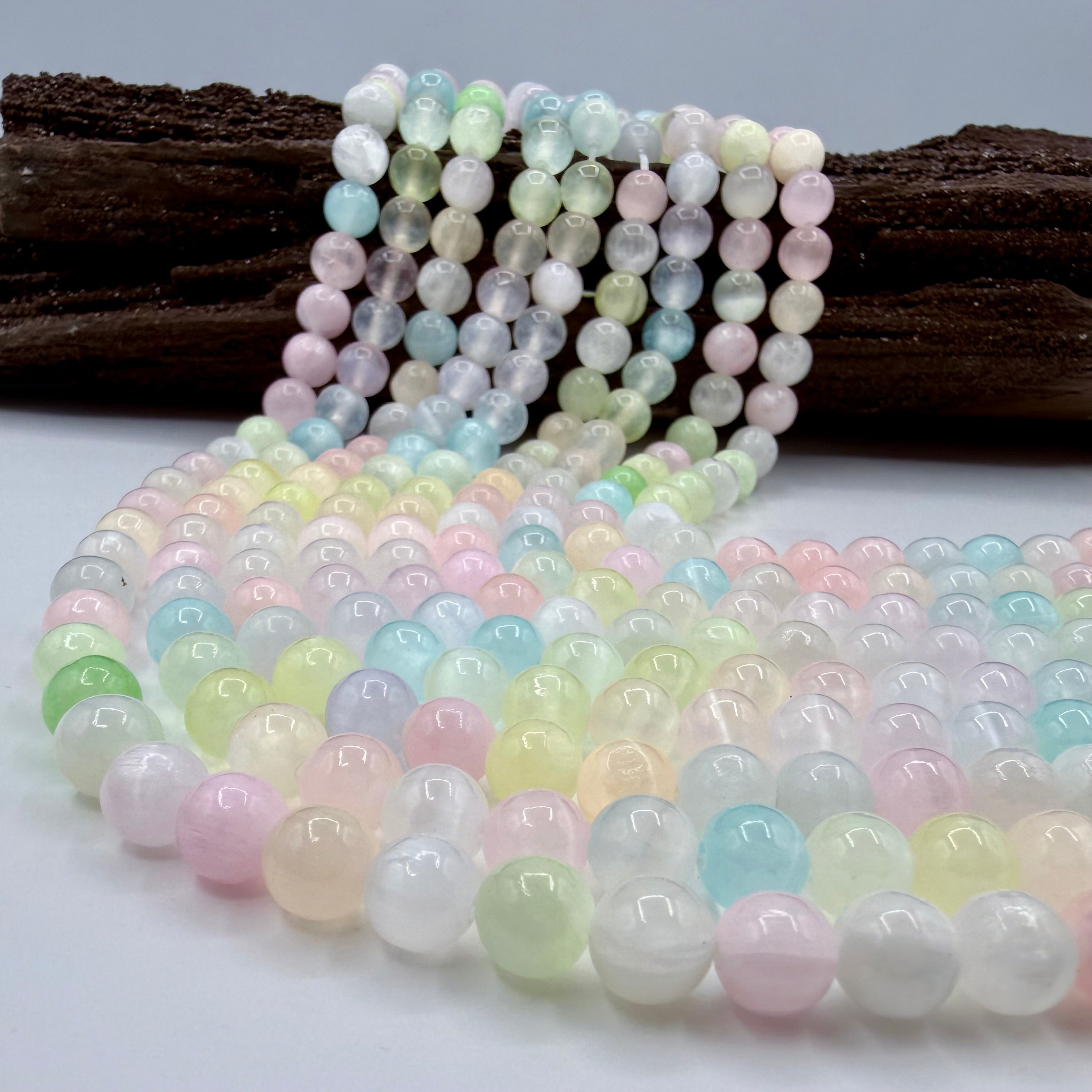 Light Candy Selenite Bead Strand 8mm Round [YK26]
