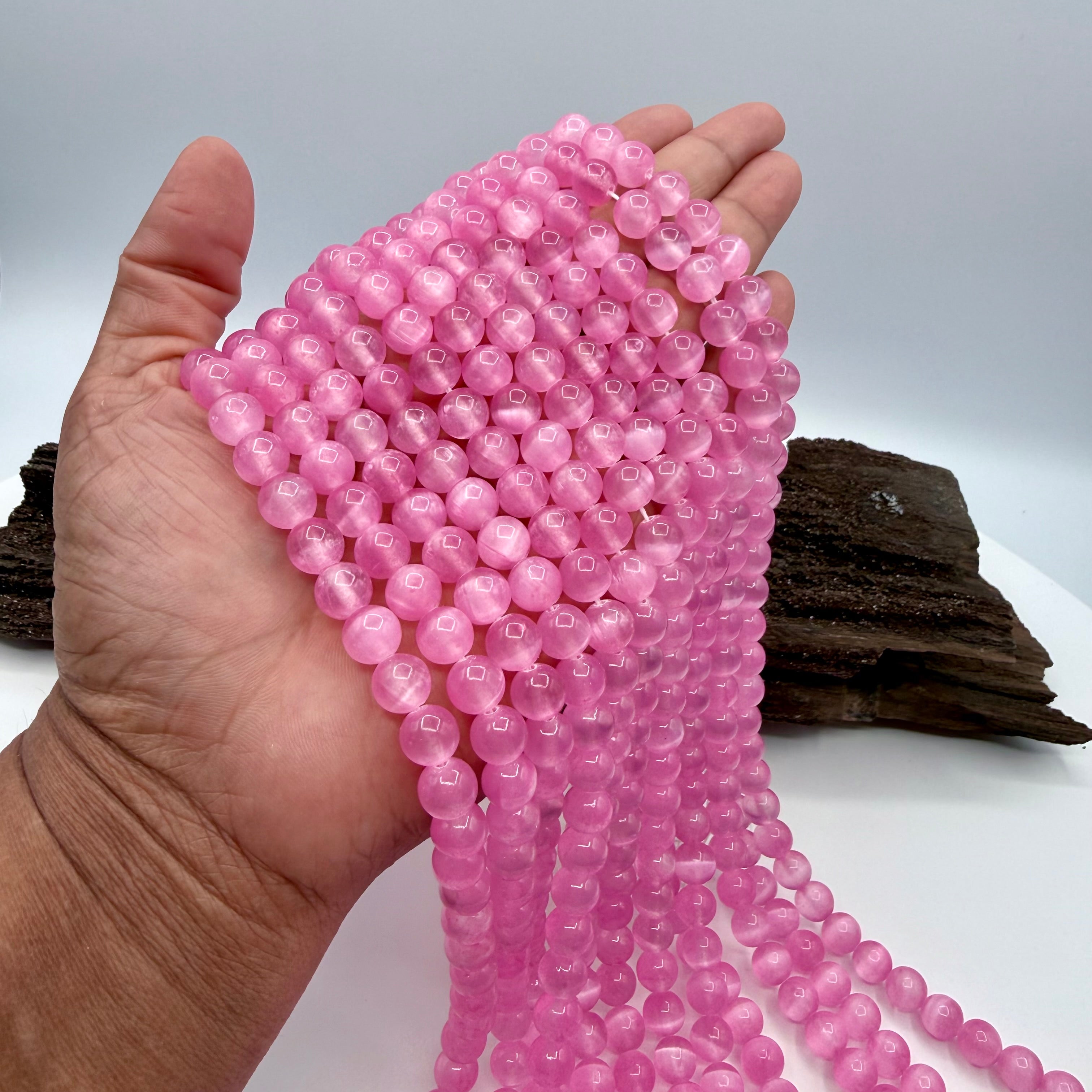 Hot Pink Selenite Bead Strand 8mm Round [XY26]