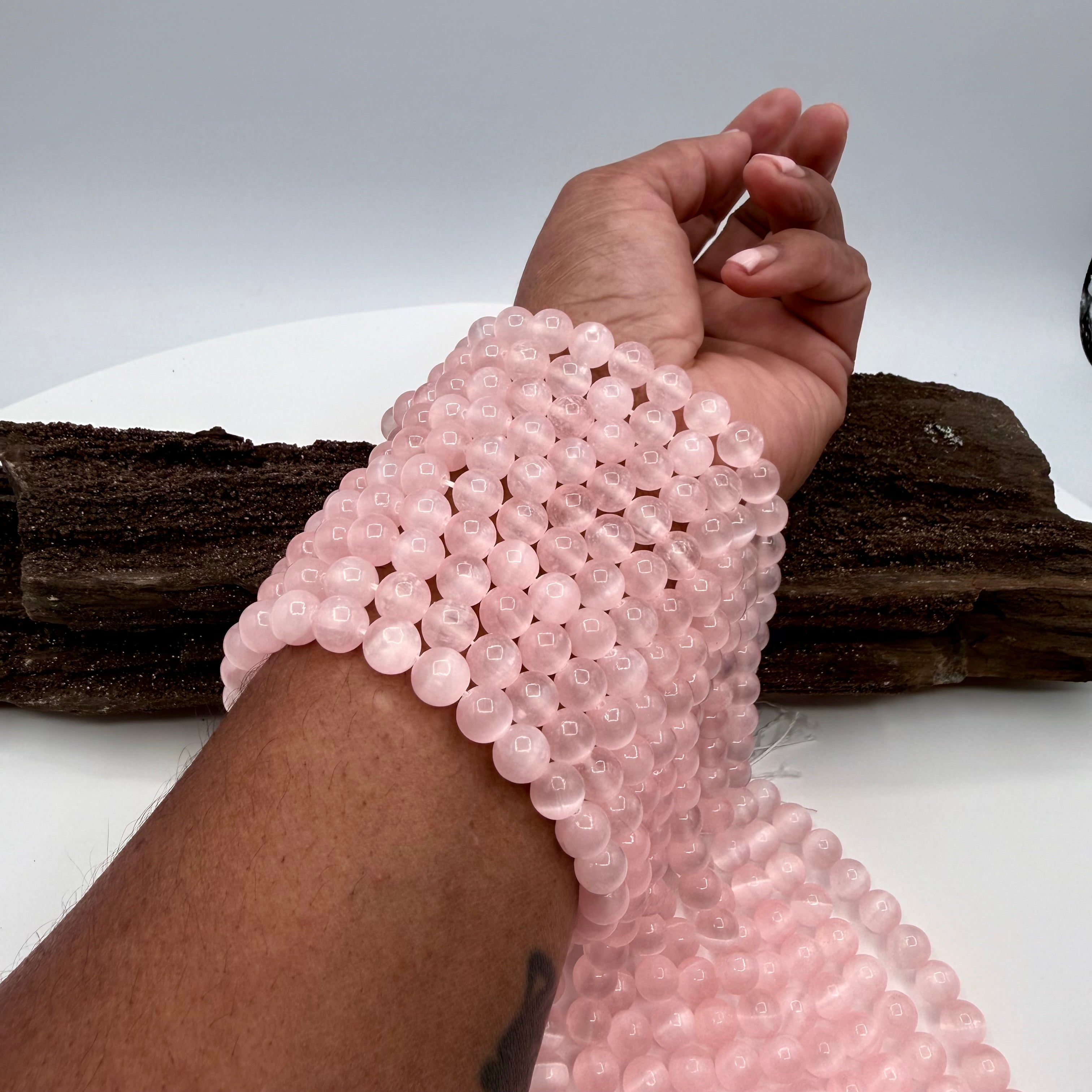 Pink Selenite Bead Strand 8mm Round [DA26]
