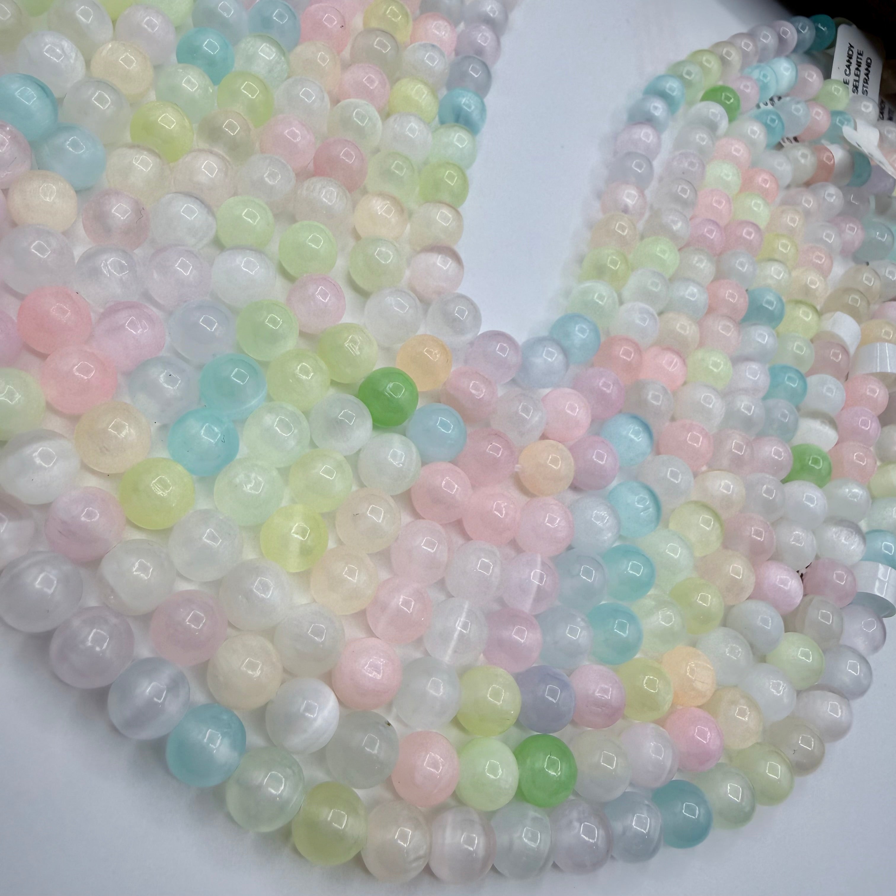 Light Candy Selenite Bead Strand 8mm Round [YK26]
