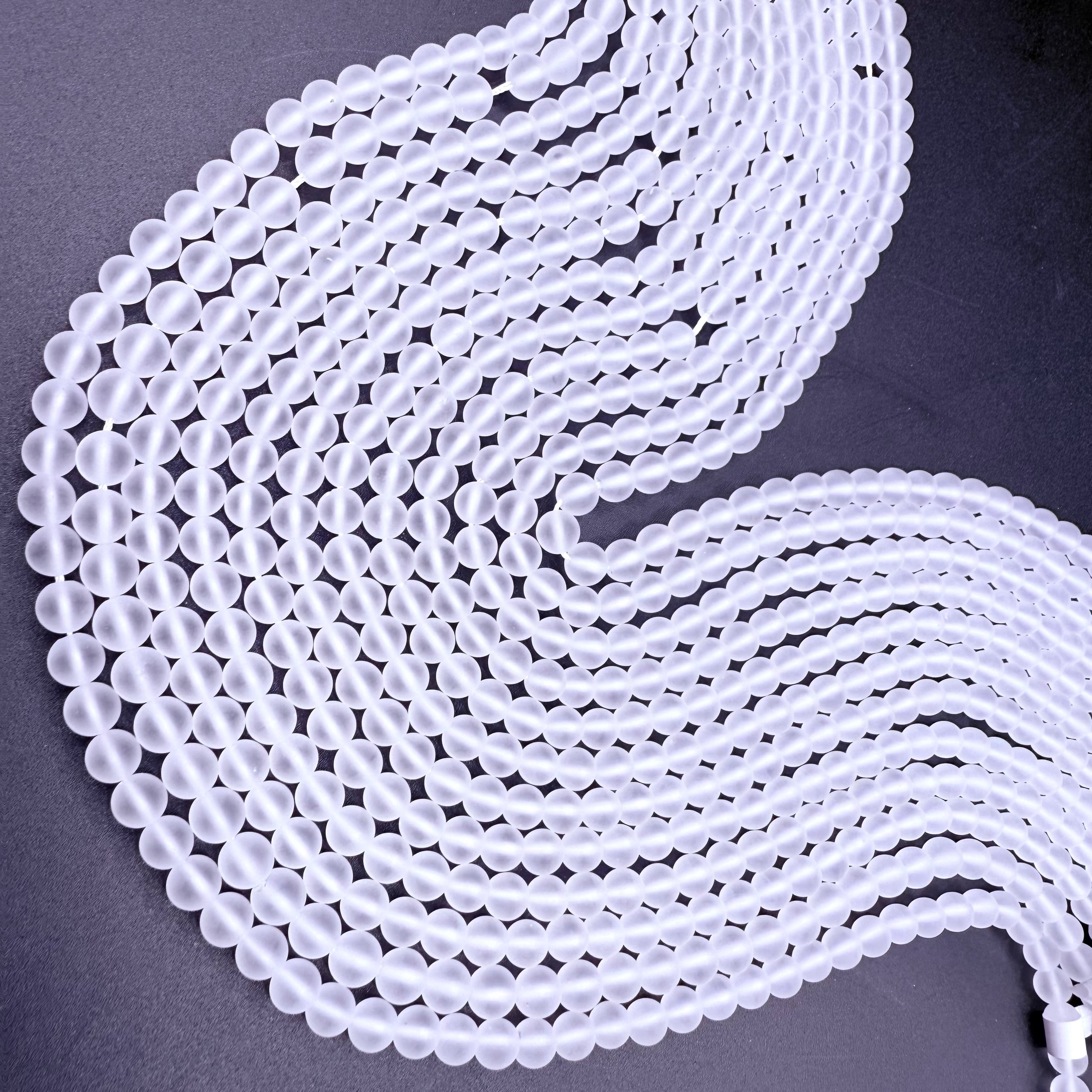 Clear Quartz Sea Glass Finish 6mm Bead Strand