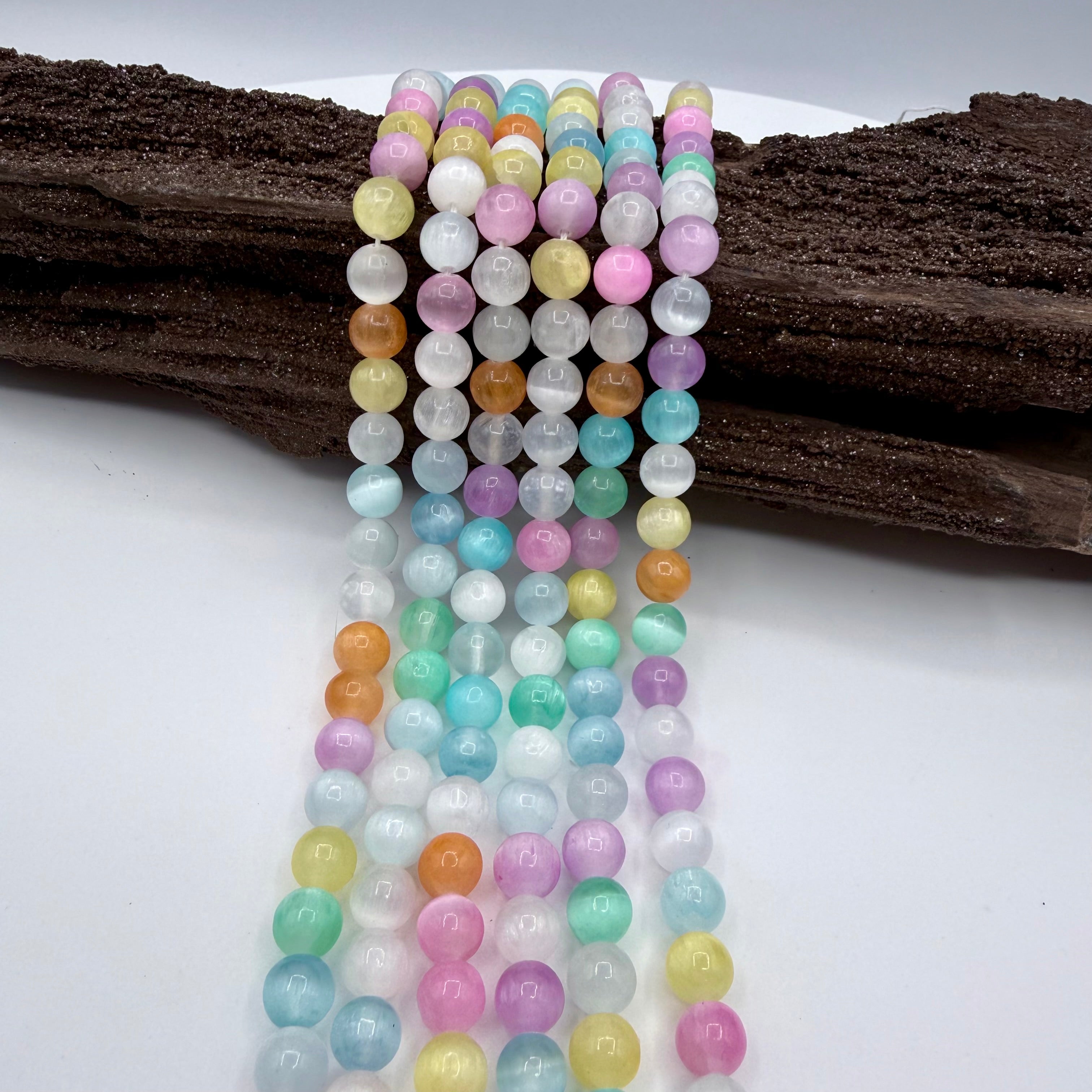 Dark Candy Selenite Bead Strand 8mm Round [YJ26]