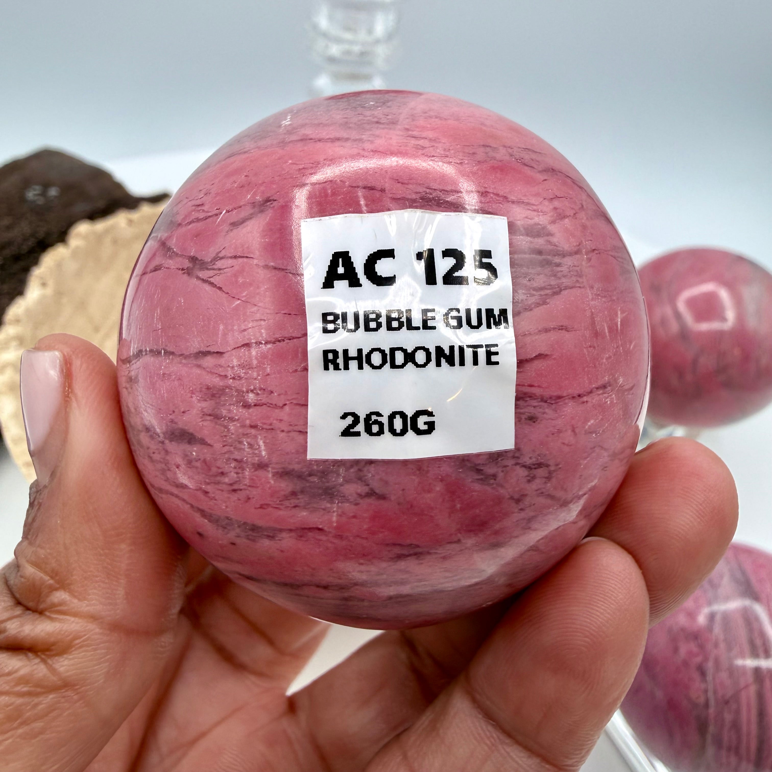 Peruvian Bubblegum Pink Rhodonite Sphere 260g | 54mm