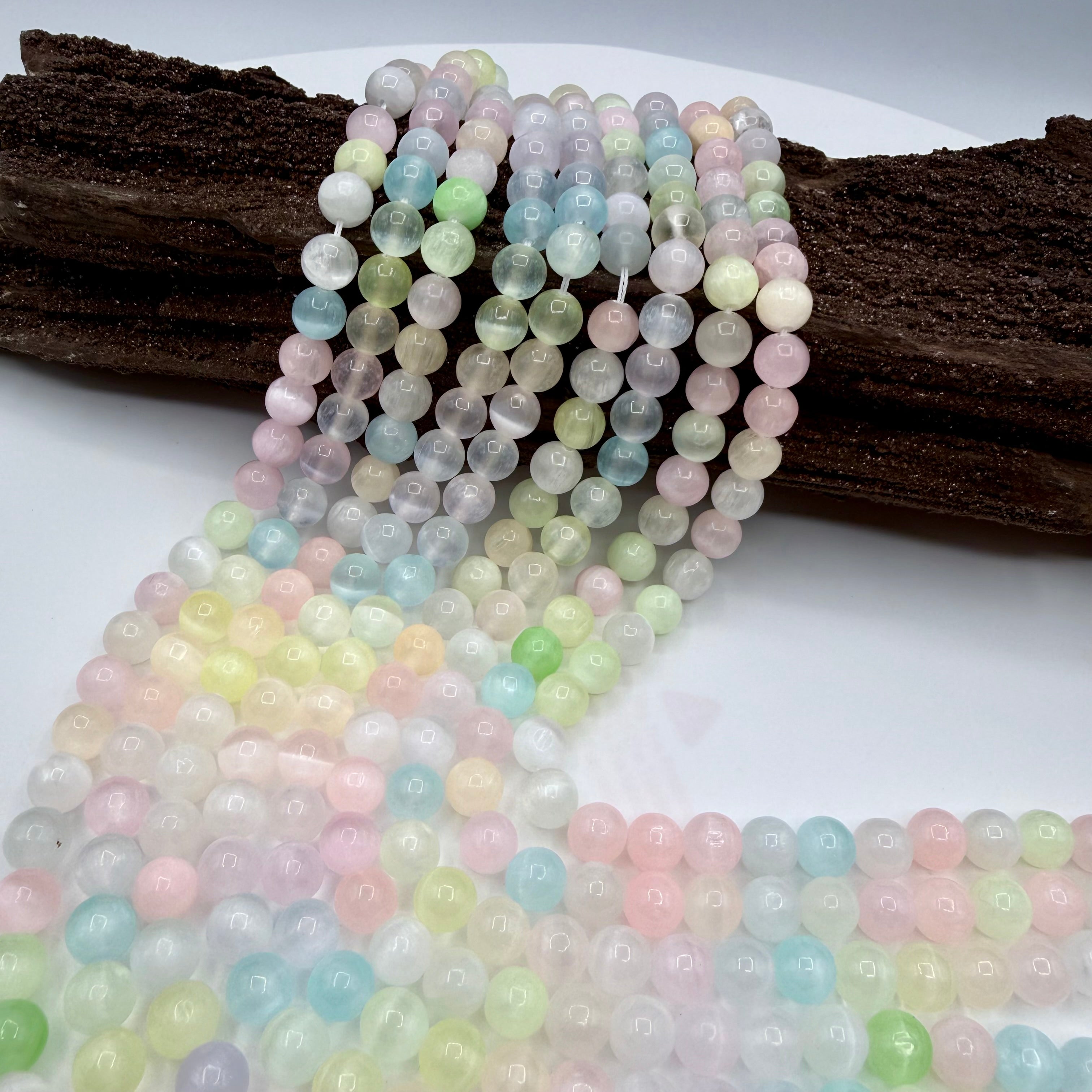 Light Candy Selenite Bead Strand 8mm Round [YK26]