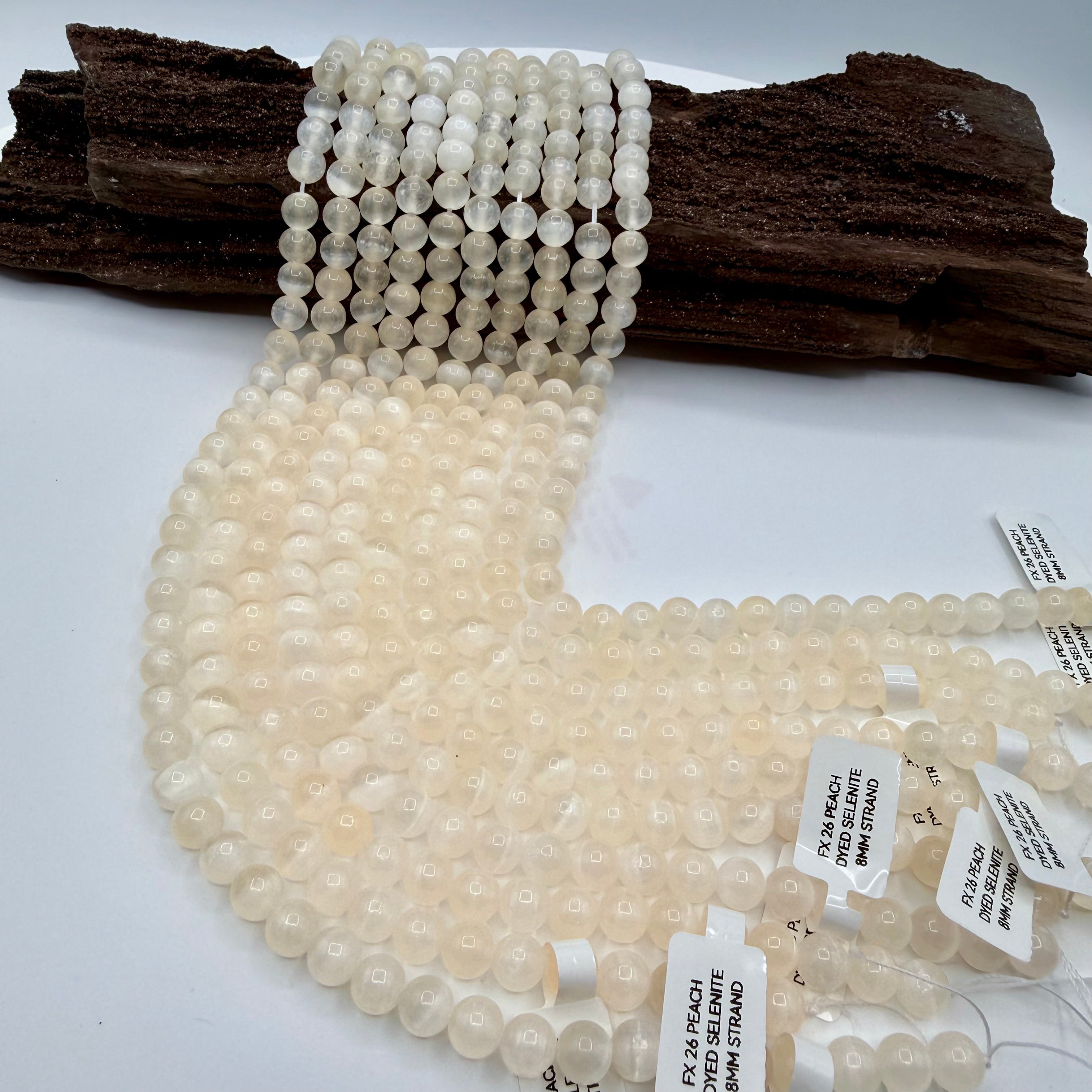 Peach Selenite Bead Strand 8mm Round [FX26]