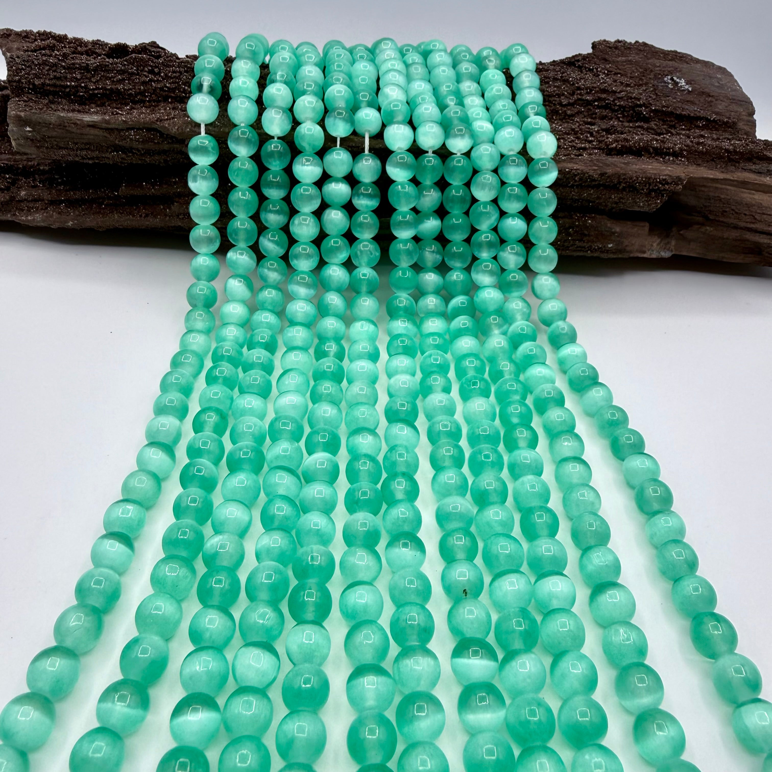 Green Aura Selenite 8mm Bead Strand Round [YH26]
