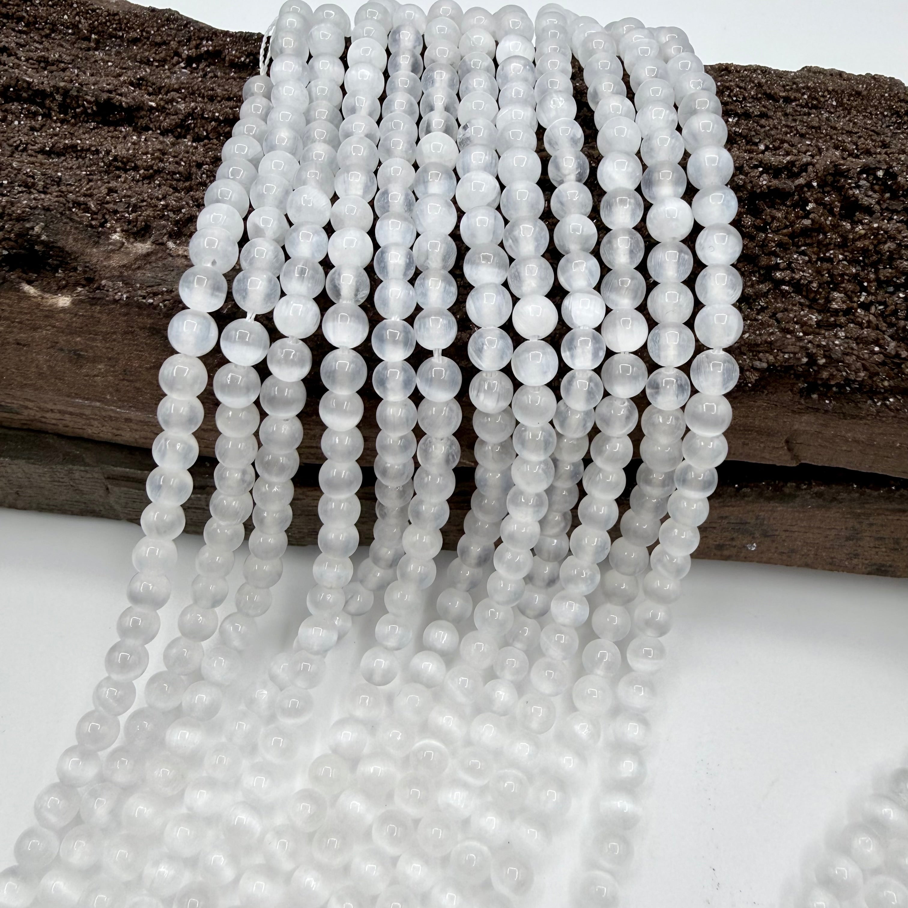 Selenite 6mm Round Bead Strand