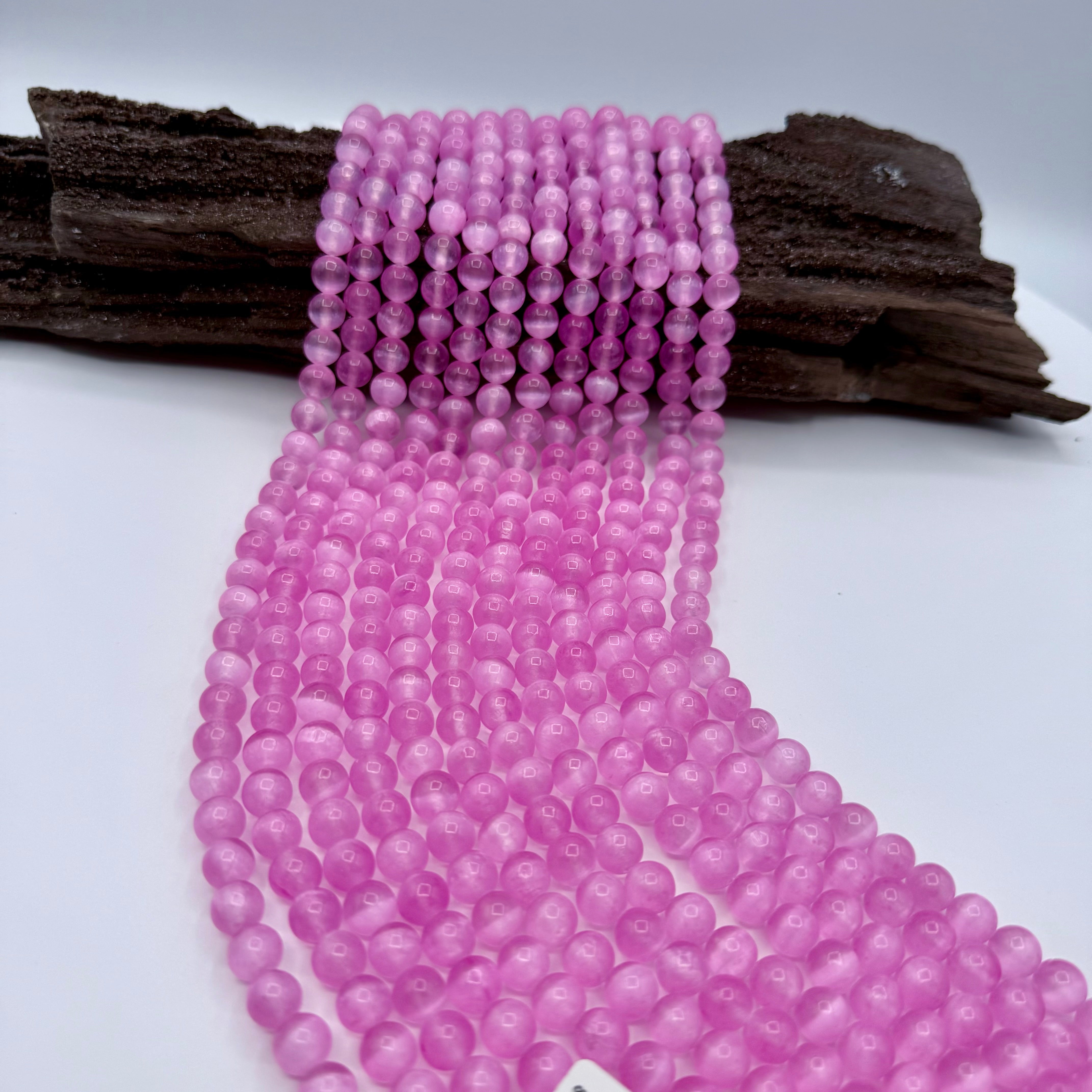 Hot Pink Selenite Bead Strand 8mm Round [XY26]