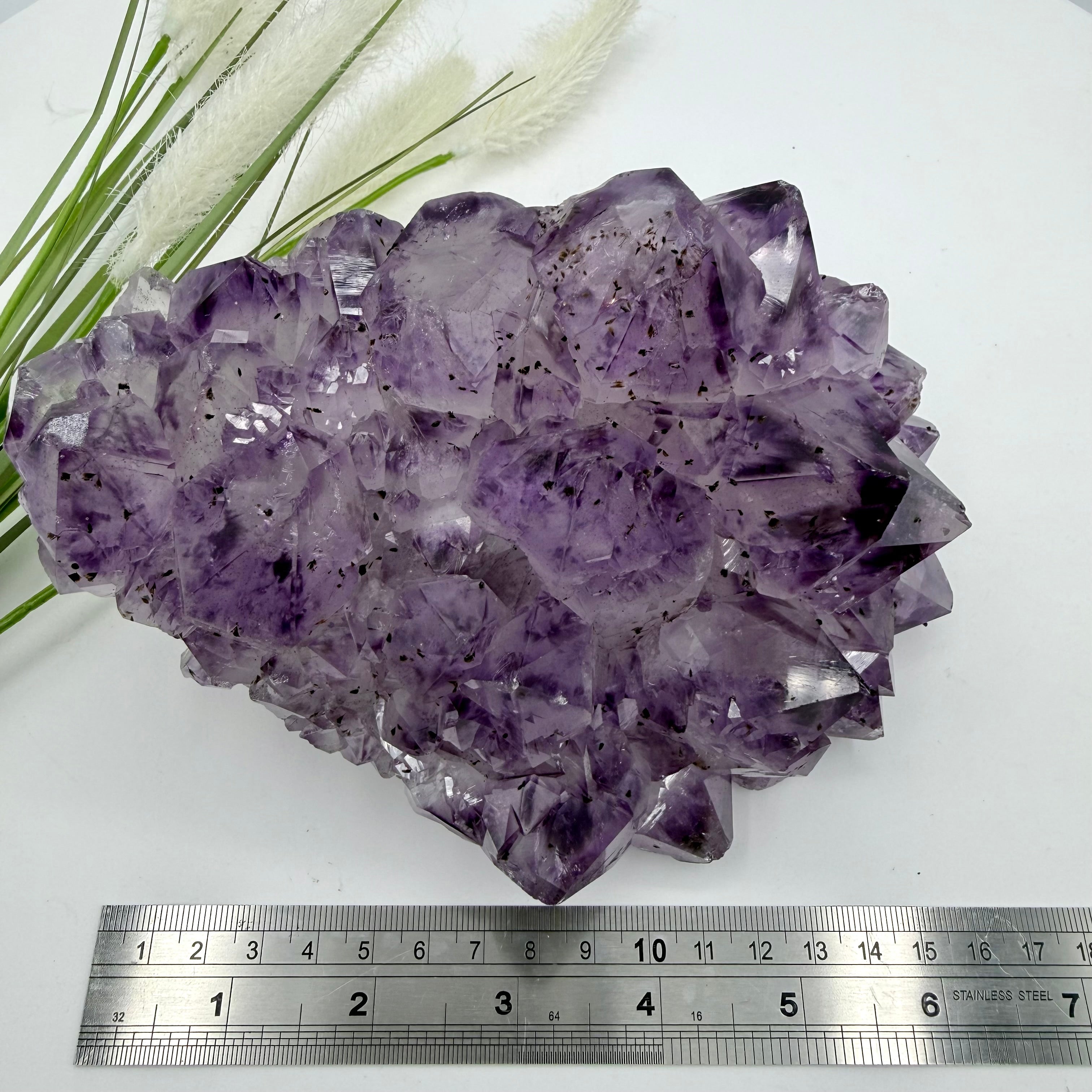Amethyst Cluster with Gold Goethite Fan Rutile