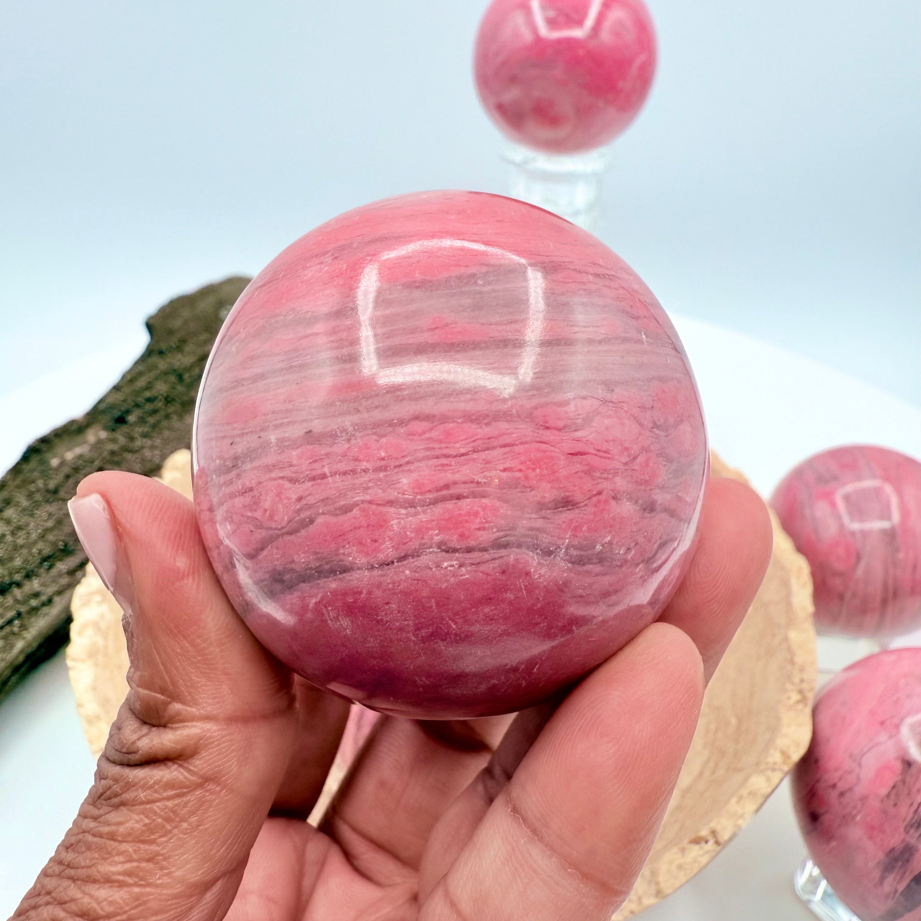 Peruvian Bubblegum Rhodonite Spheres 250g | 54mm