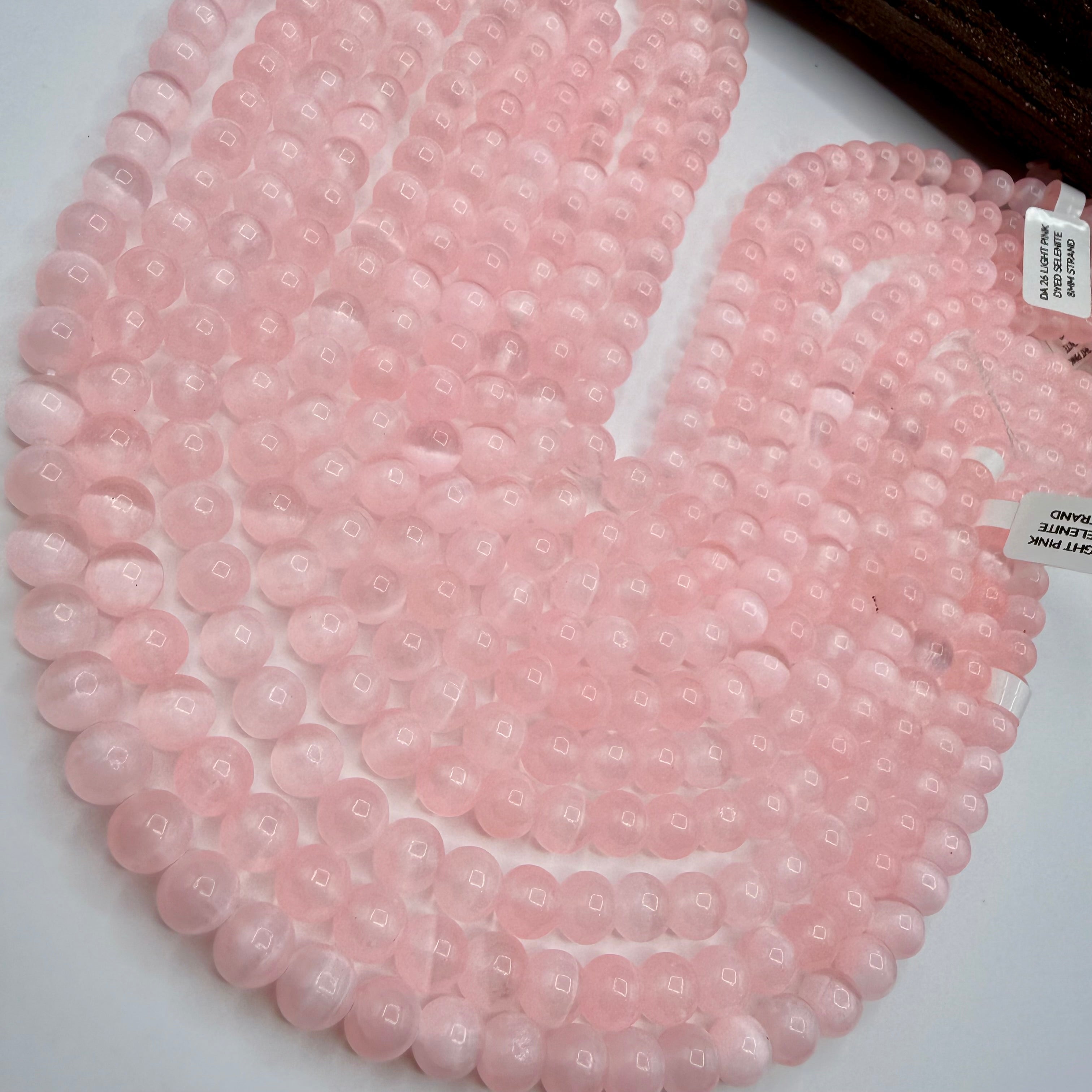 Pink Selenite Bead Strand 8mm Round [DA26]