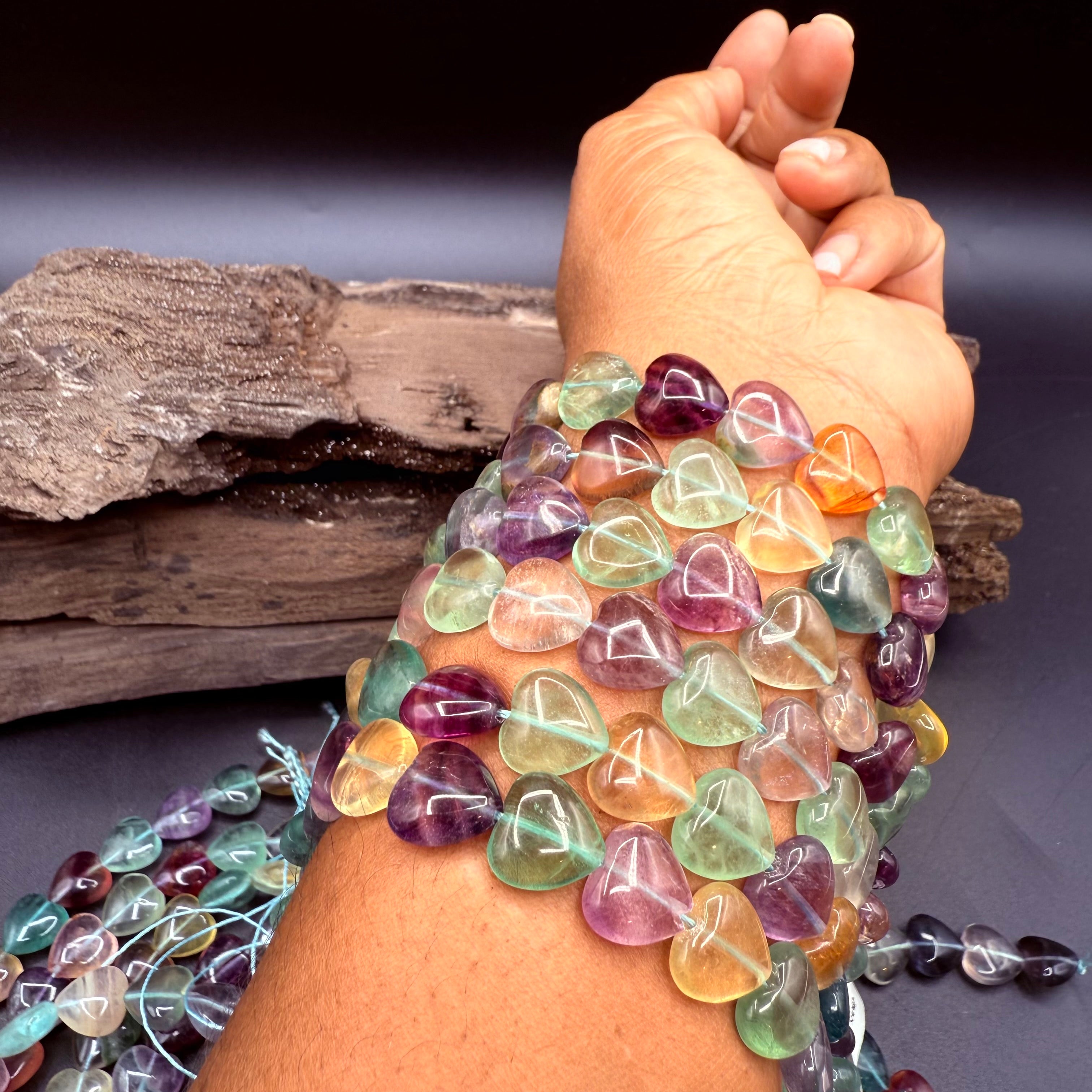 Fluorite Hearts 11MM Bead Strand