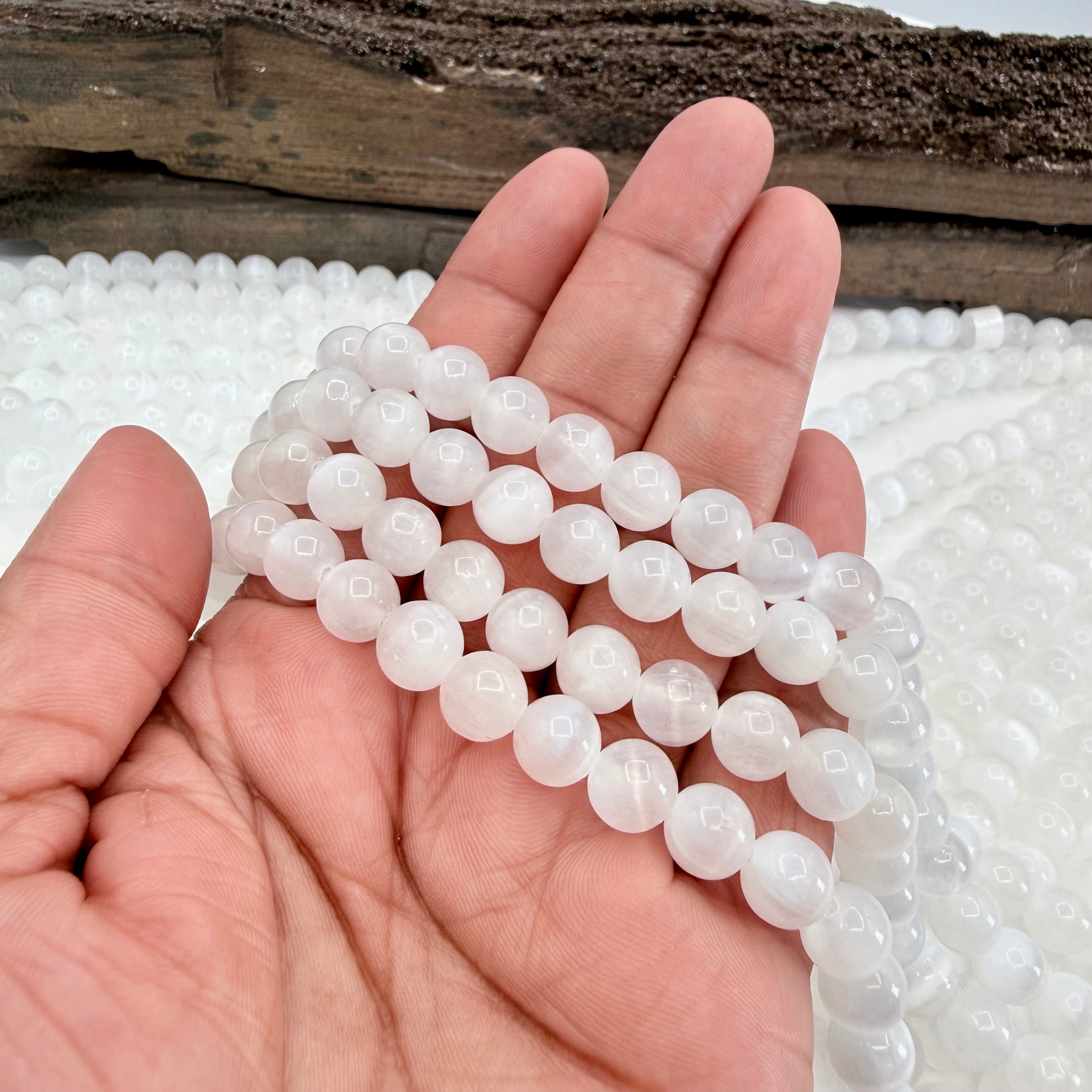 White Selenite 8mm Bead Strand