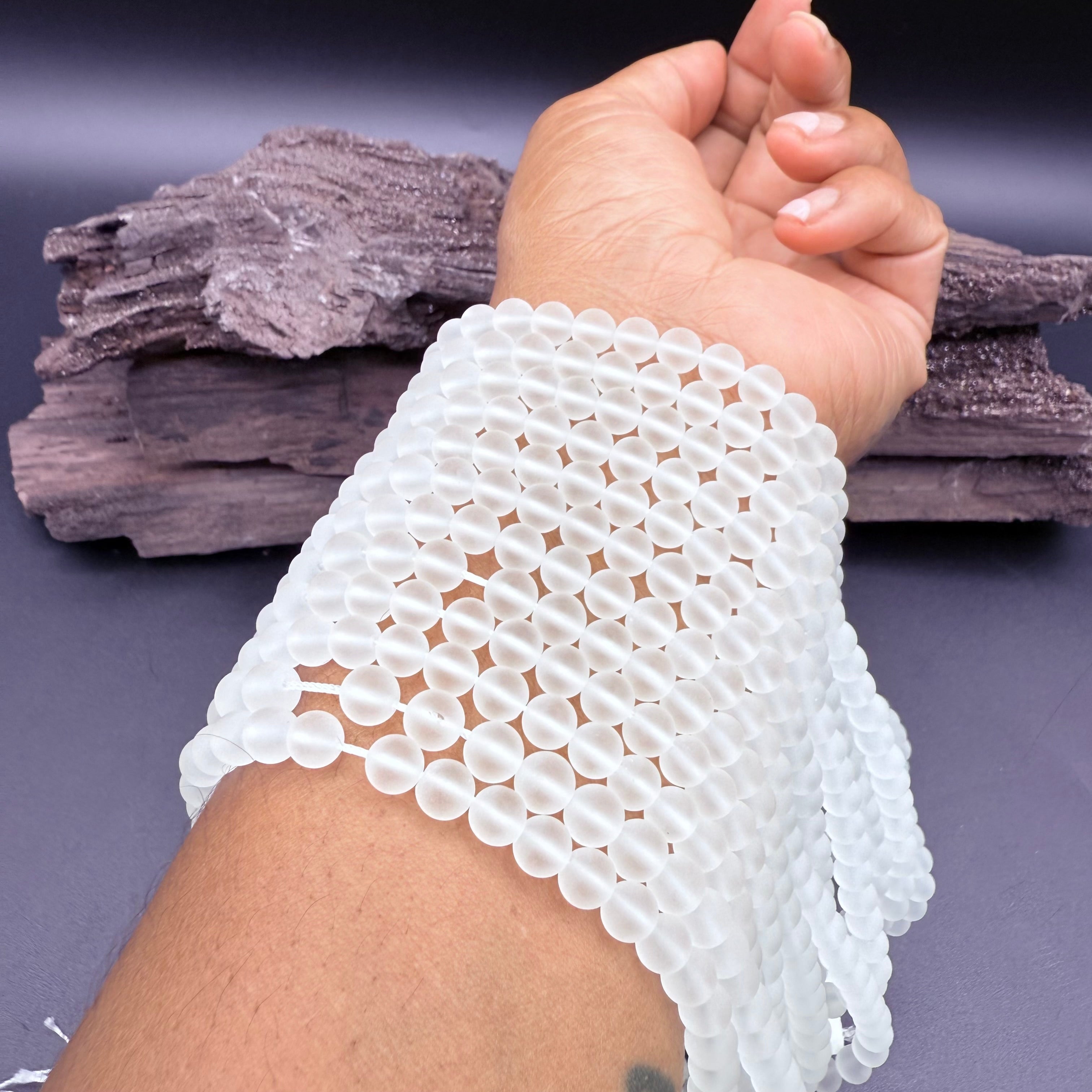 Clear Quartz Sea Glass Finish 6mm Bead Strand