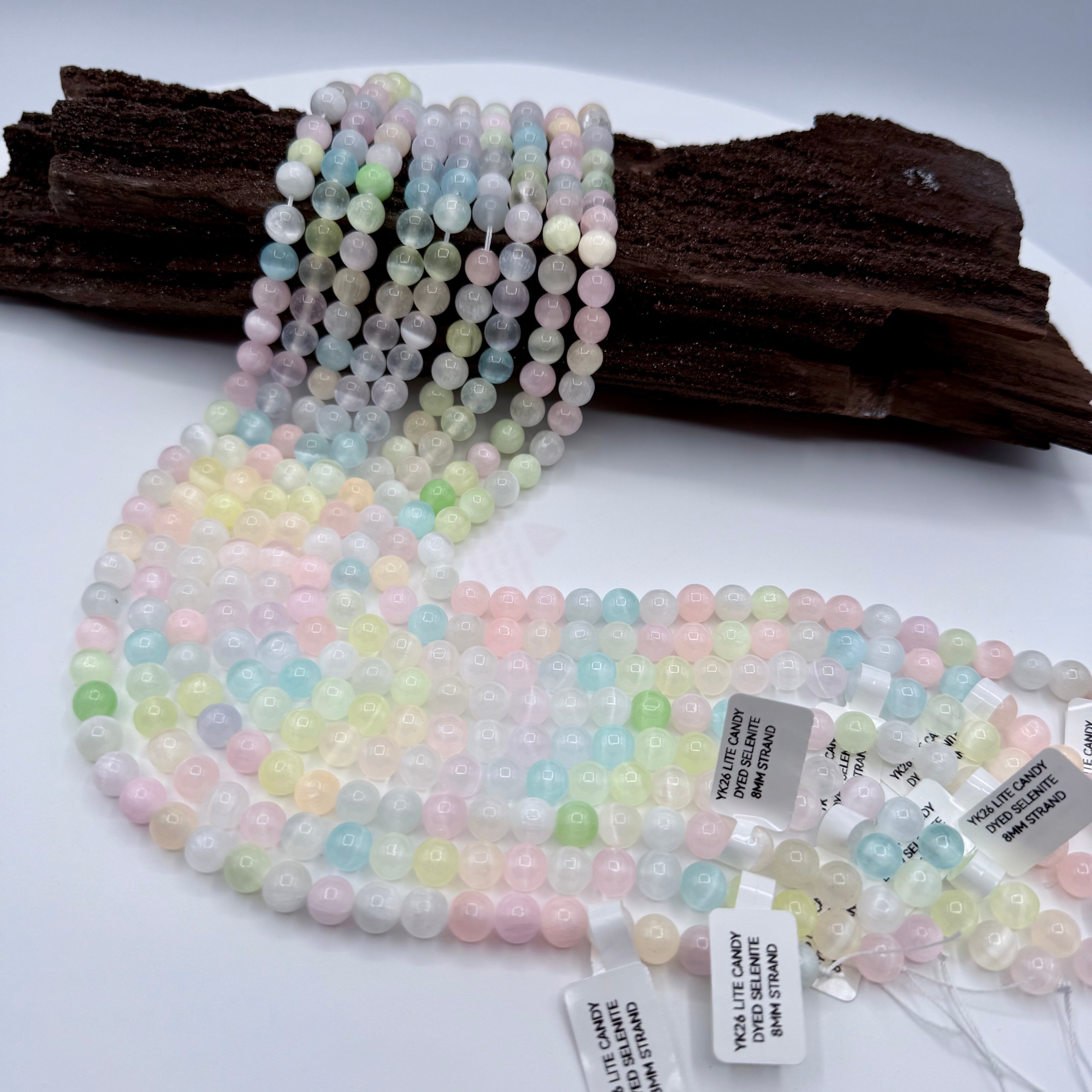 Light Candy Selenite Bead Strand 8mm Round [YK26]