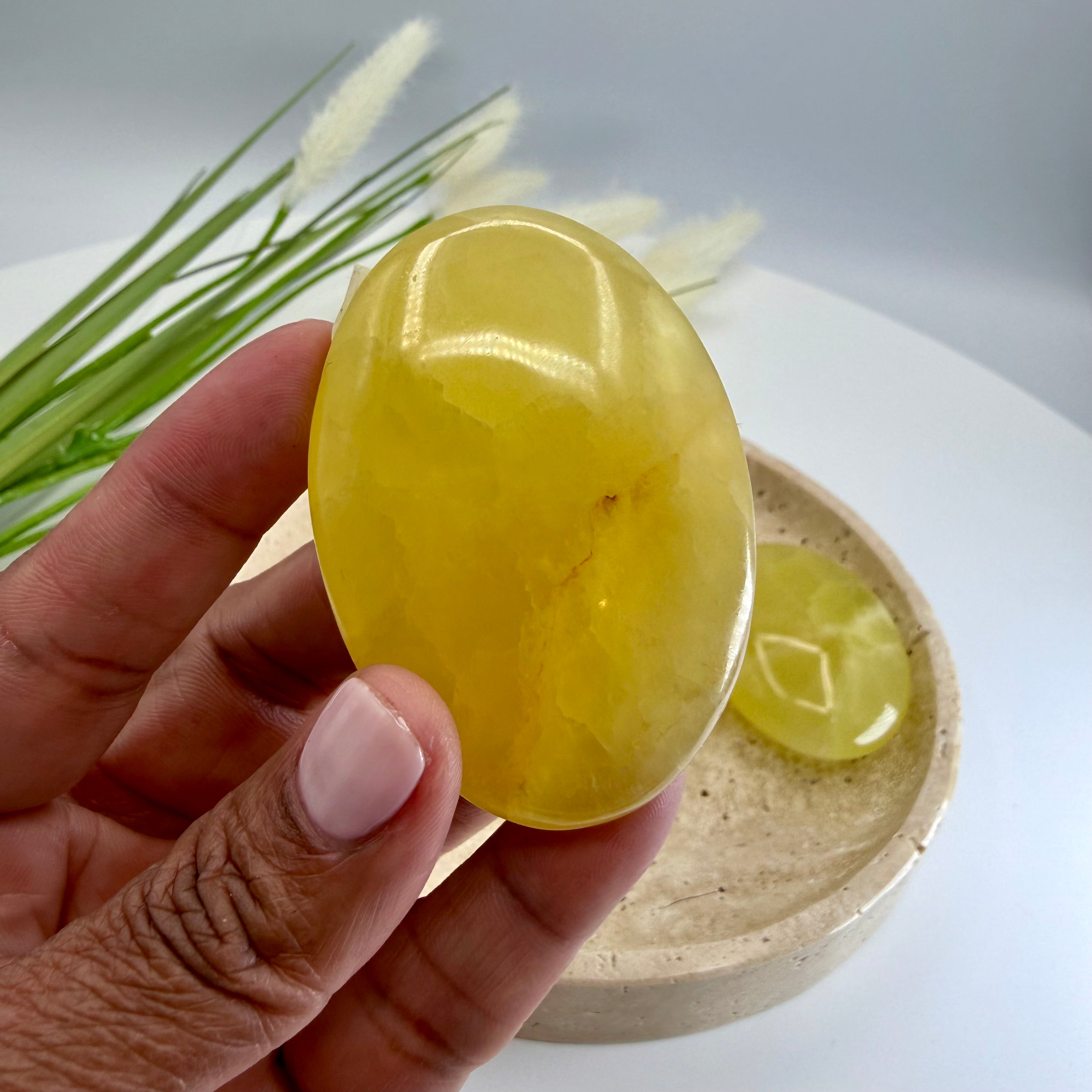 Lemon Calcite Palm 5.5cmx3.5cm