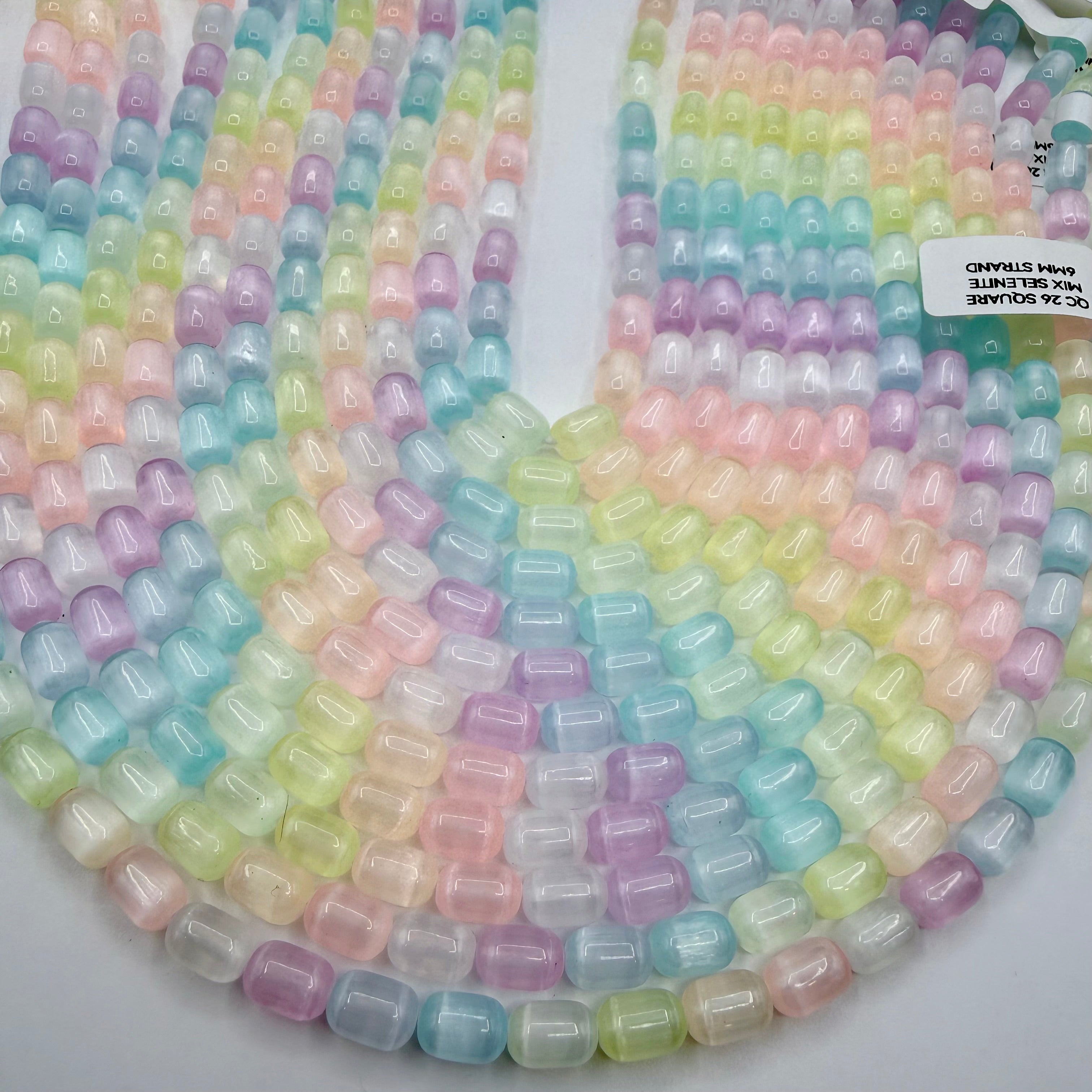 Candy Selenite Square 6mm Bead Strand [QC26]