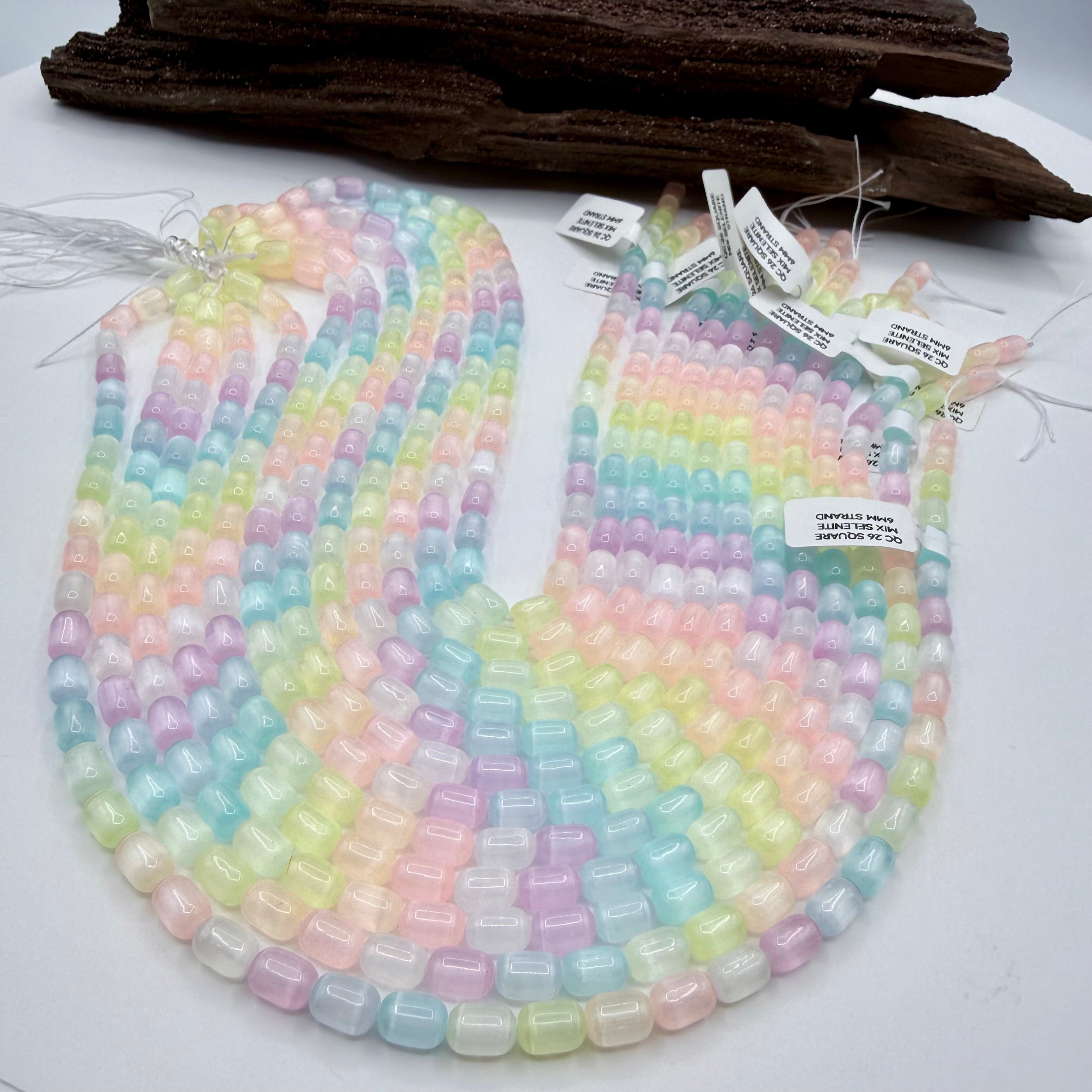Candy Selenite Square 6mm Bead Strand [QC26]