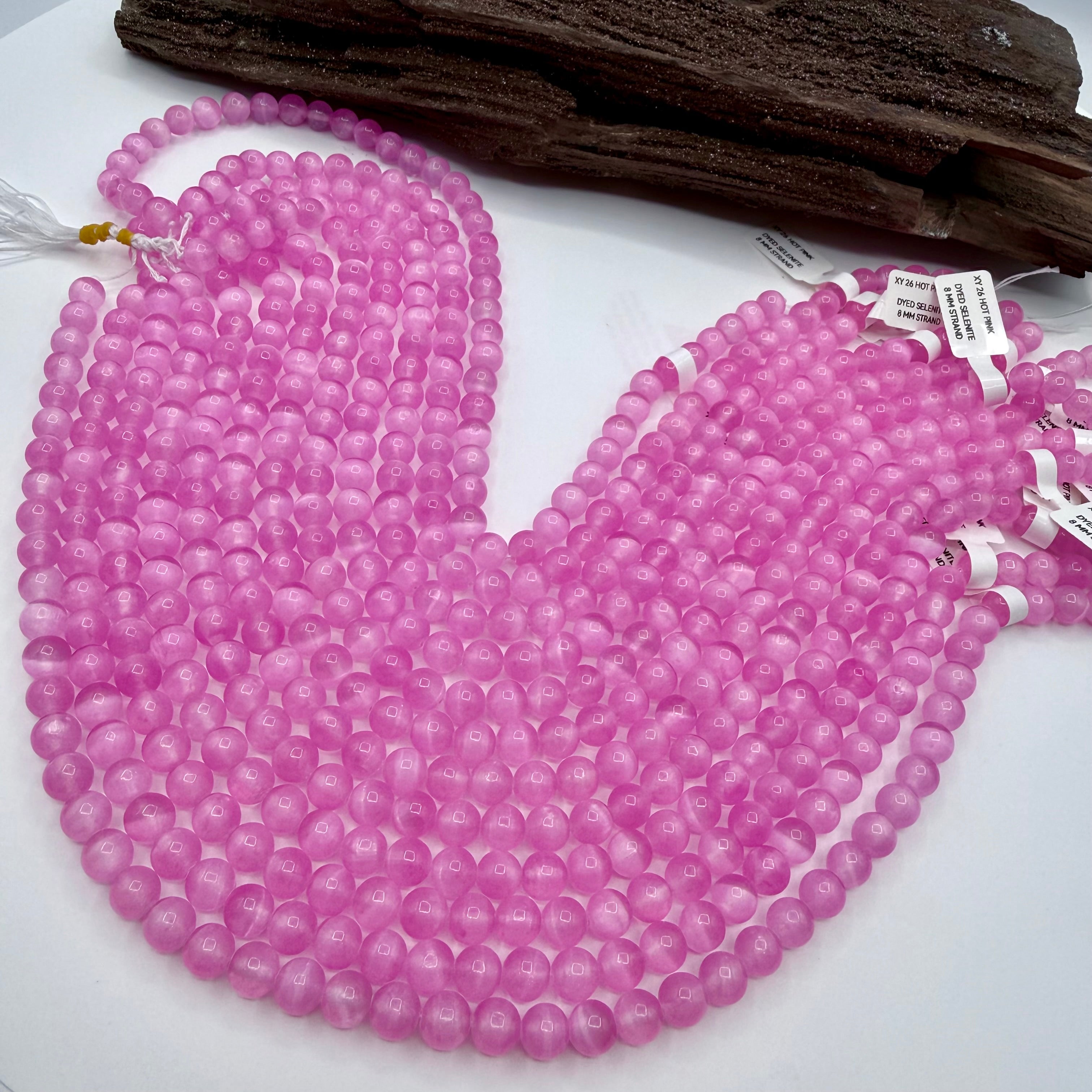 Hot Pink Selenite Bead Strand 8mm Round [XY26]